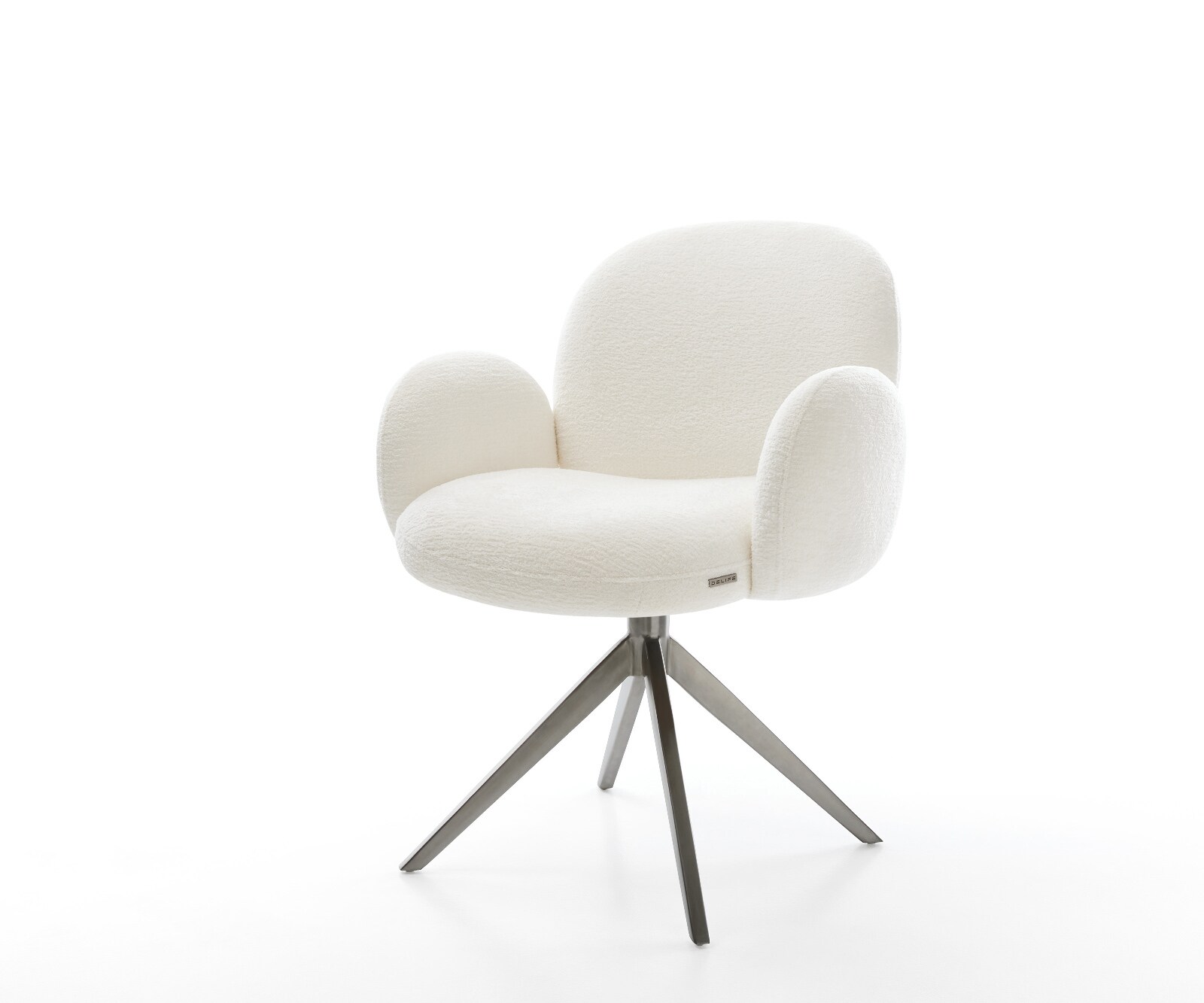 Chaise-pivotante Nube-Flex avec accoudoirs bouclé doux beige pied croisé large grafiete pivotement sur 360° fonction bascule resorts ensachés