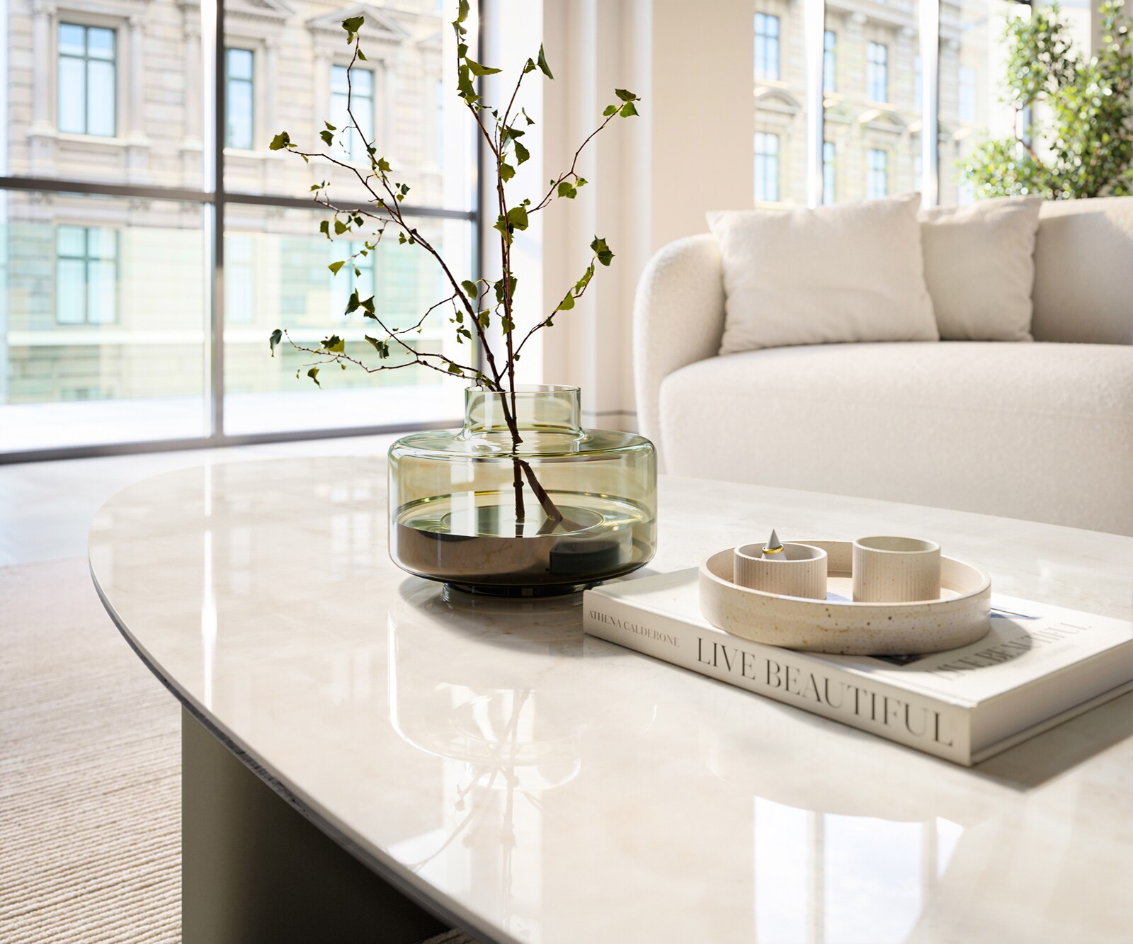 Table basse Edge ovale 140x75 cm céramique Onyx Champagne Ovada finition effet titane 5