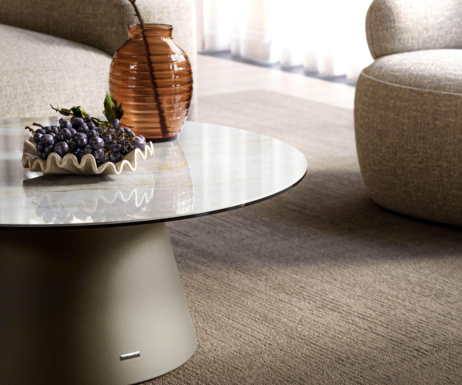 Couchtisch Edge Rund 90x90 cm Keramik Onyx Pearl Borna Effektfinish Titan 6