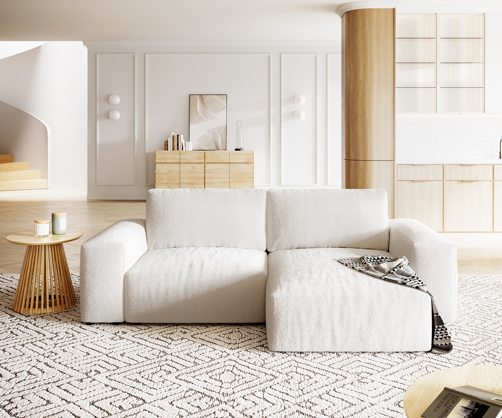 Ecksofa Lanzo XL 270x180 cm Bouclé Creme-Weiß Recamiere variabel 1 Ecksofa Lanzo XL 270x180 cm Bouclé Creme-Weiß Recamiere variabel 1
