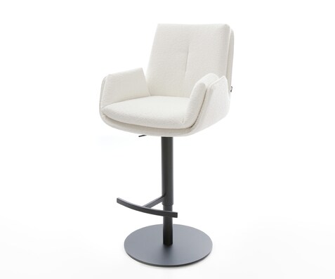 Chaise-de-bar Clea-Flex Bouclé Crème-blanc Pied pivotant réglable en hauteur Noir Noir