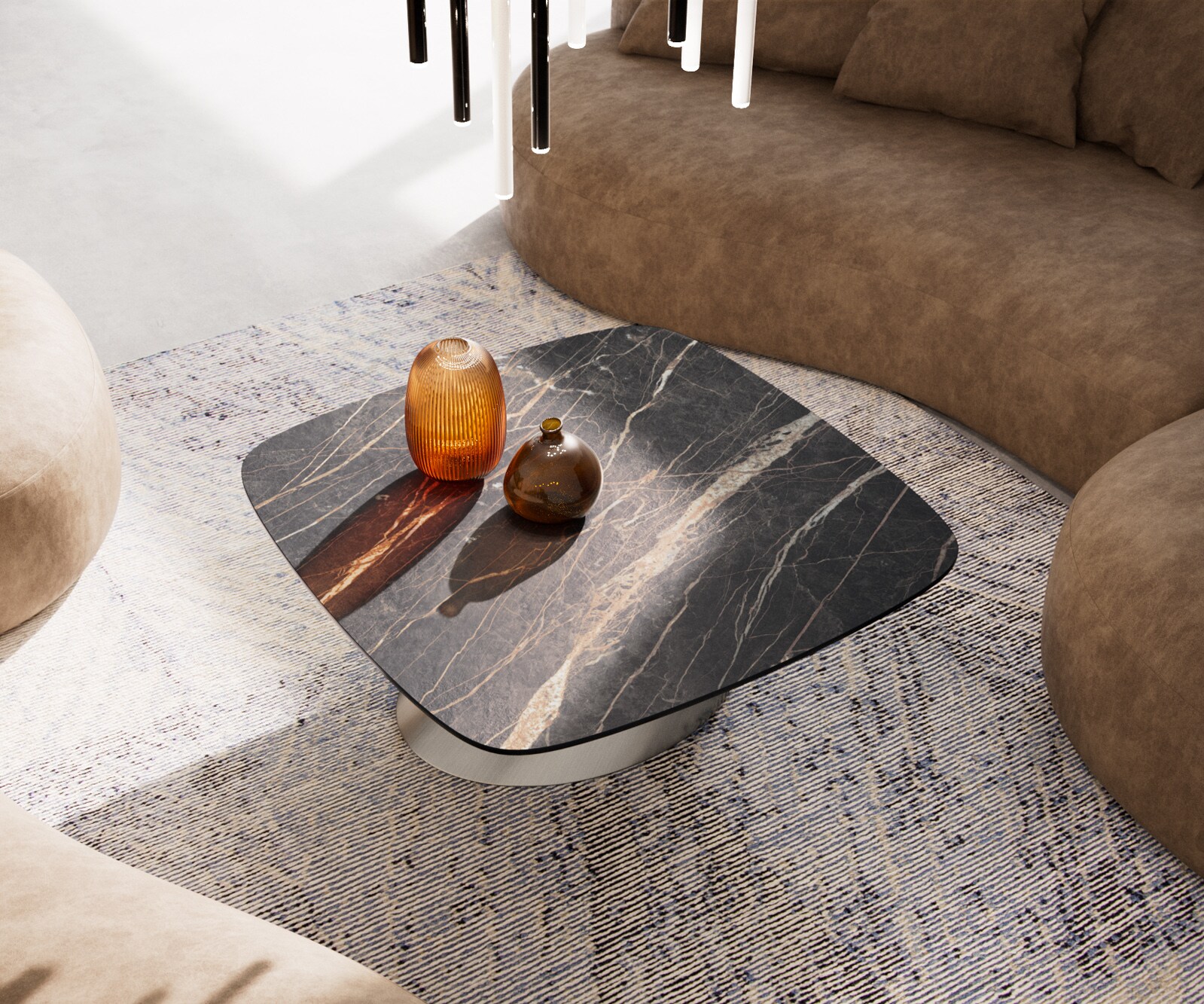 Couchtisch Edge Boot 90x90 cm Keramik Laminam® Noir Desir Braun Conis Edelstahl gebürstet 4