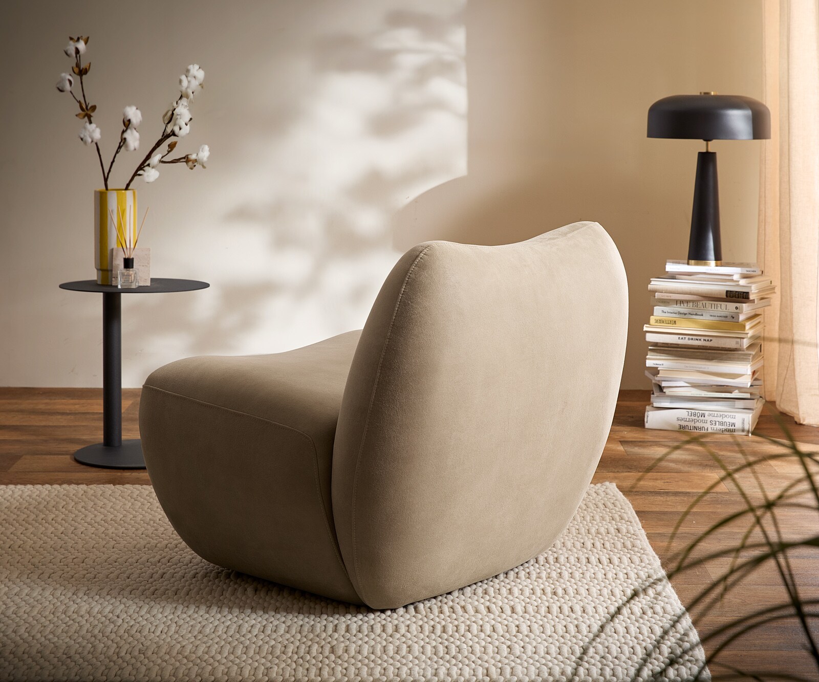 Fauteuil-lounge Zena 75x85 cm microfibre  Beige Vintage 4