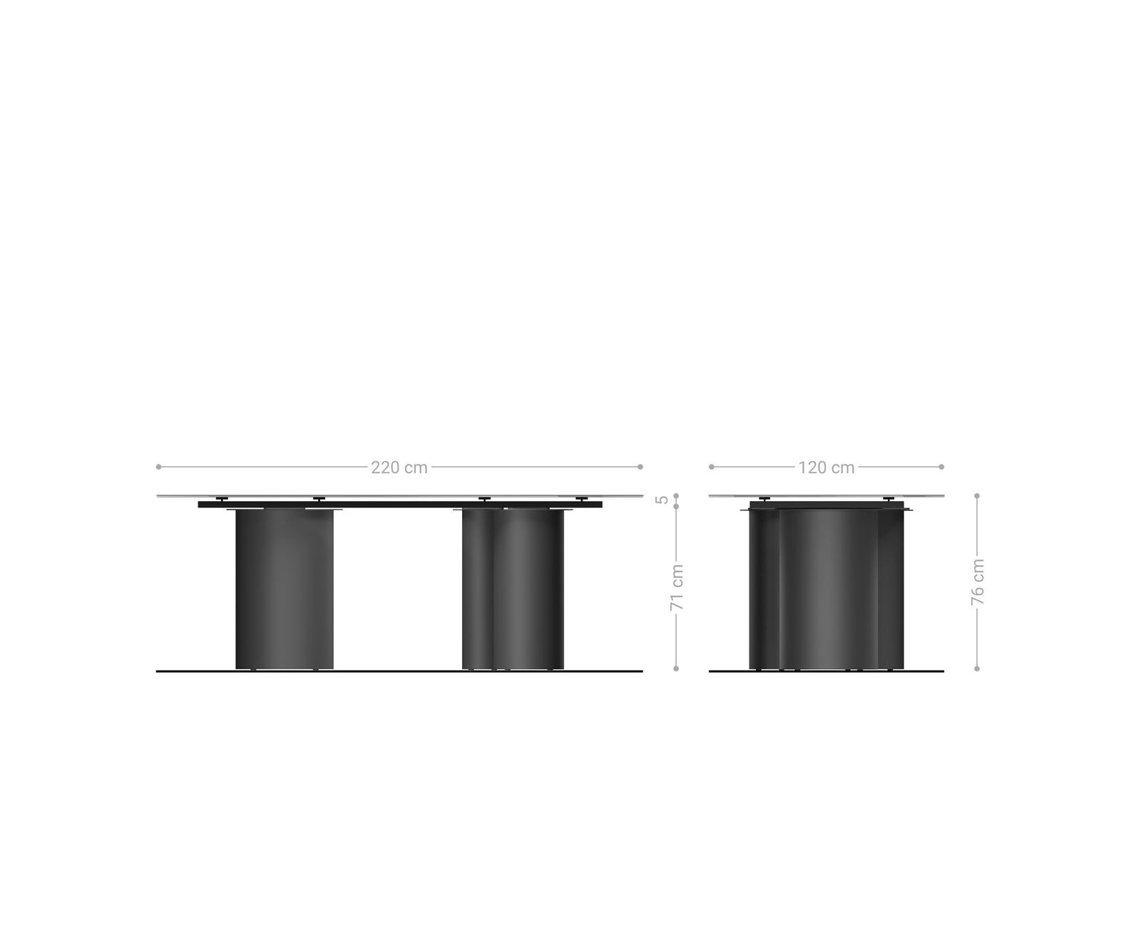 Table à manger Edge ovalee 220x120 céramique Laminam® Nero Greco anthracite Troa acier inoxydable graphite 8
