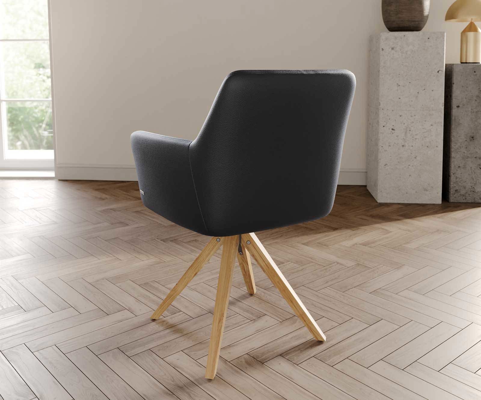 Drehstuhl Xana-Flex mit Armlehnen Echt-Leder Schwarz Holzgestell kantig Natur 180° drehbar Taschenfederkern 3 Drehstuhl Xana-Flex mit Armlehnen Echt-Leder Schwarz Holzgestell kantig Natur 180° drehbar Taschenfederkern 3