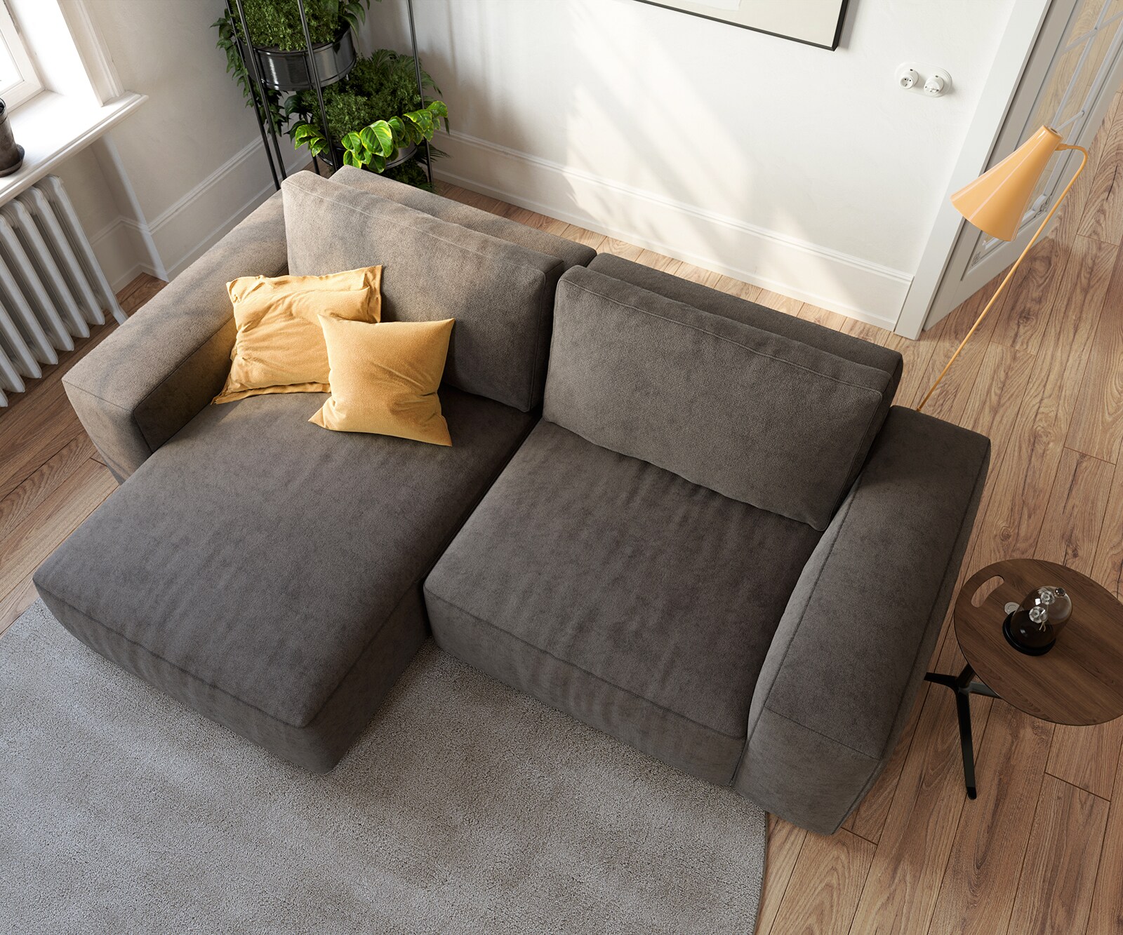 Canapé d’angle Lanzo 230x155 cm microfibre brun kaki méridienne réversible 5