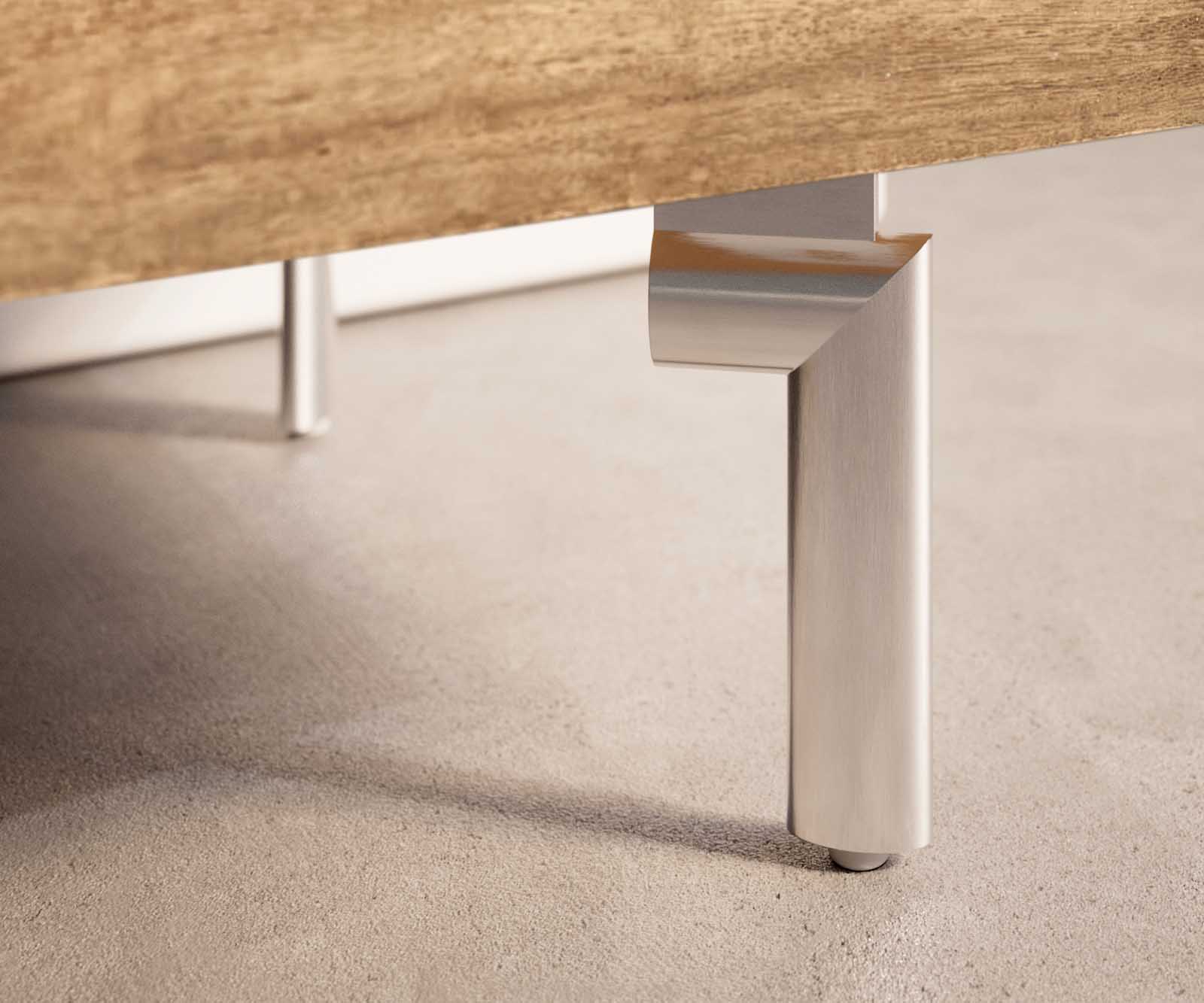 Lowboard Wyatt 175 cm Sheesham naturel 2 portes 1 abattant Pied Ovale Acier inoxydable 1