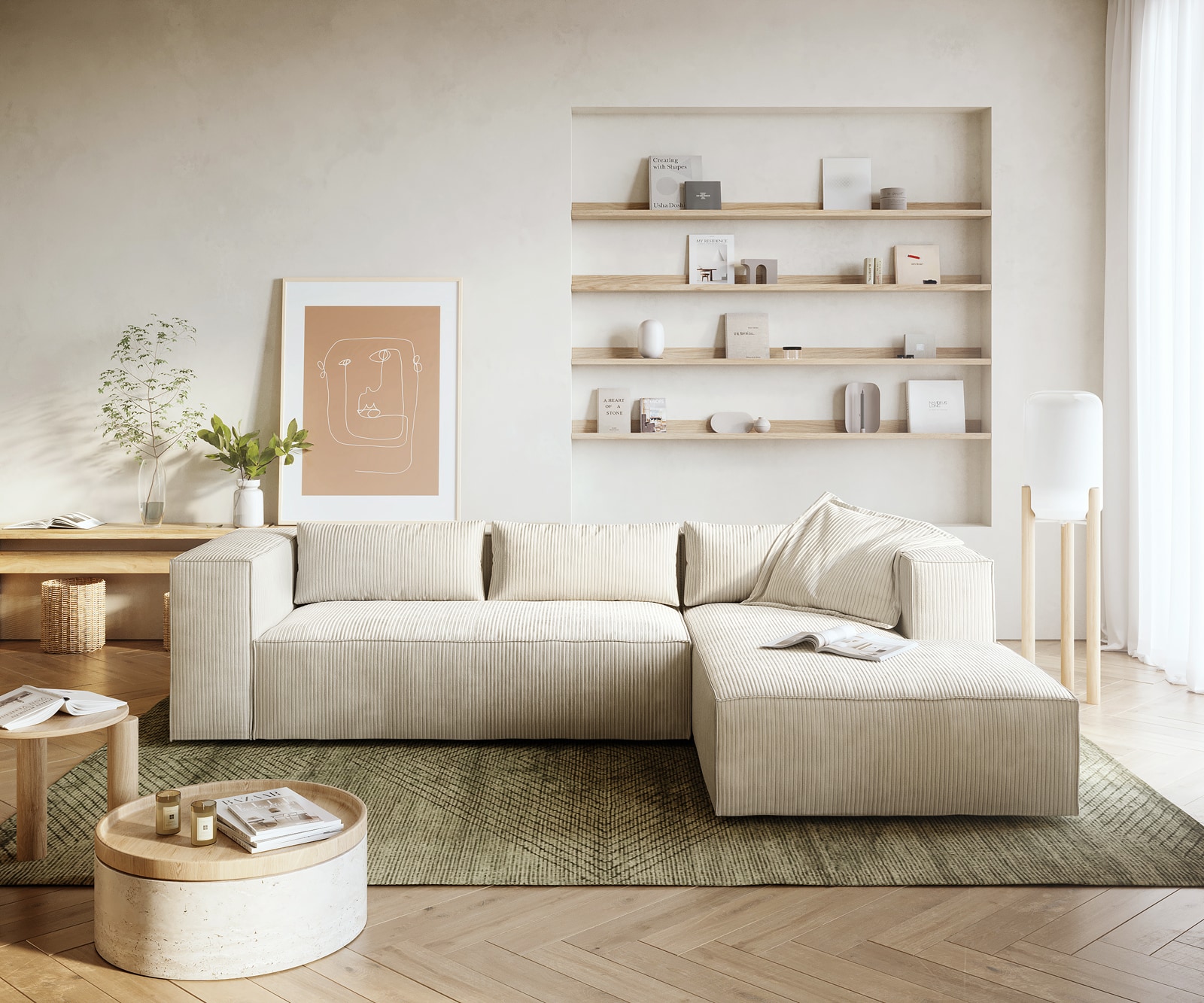 Eckcouch Brom 260x175 cm Cord Beige Recamiere rechts 1 Eckcouch Brom 260x175 cm Cord Beige Recamiere rechts 1