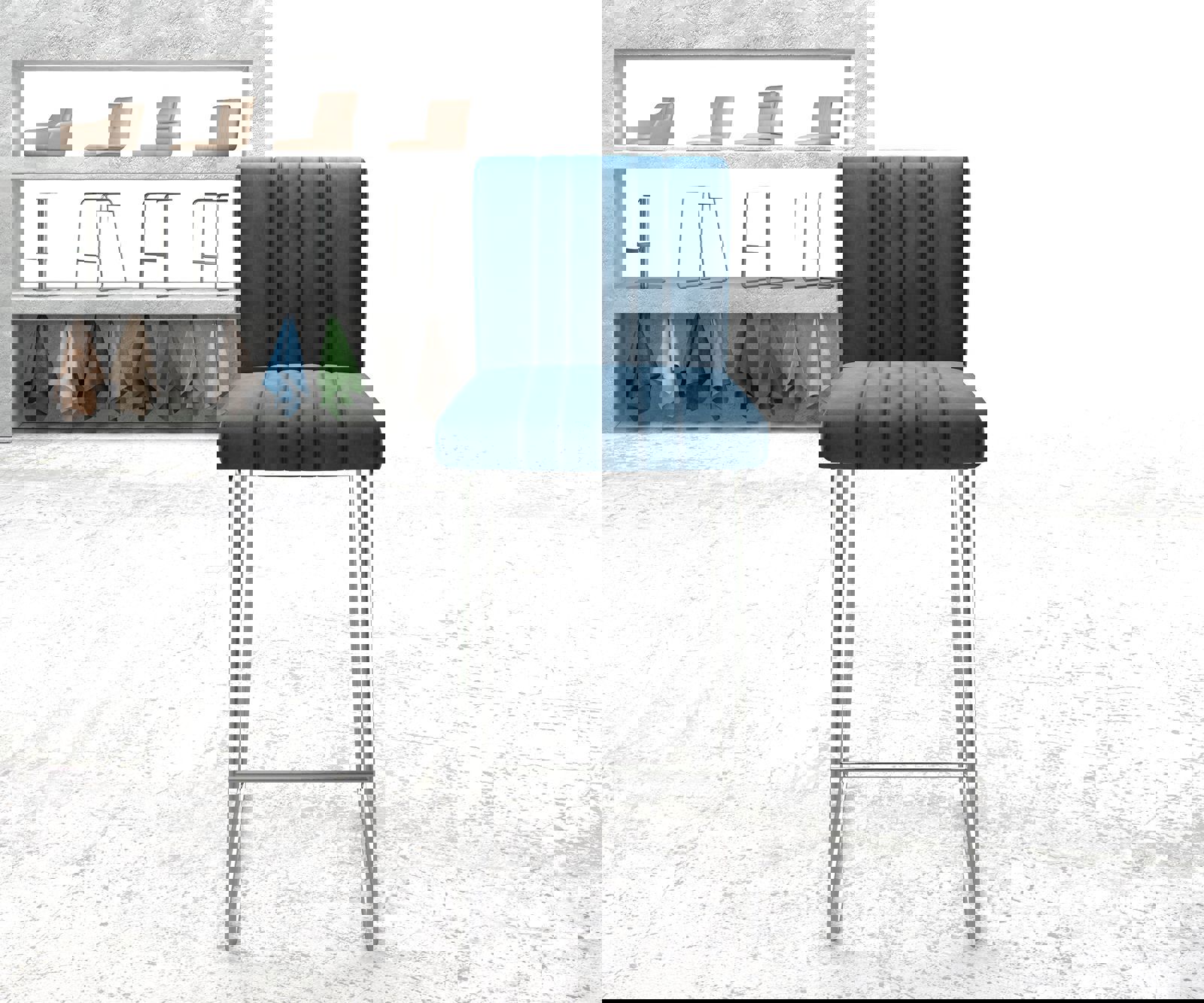 Barstuhl Luiga-Flex Samt Blau Kufengestell Edelstahl 1 Barstuhl Luiga-Flex Samt Blau Kufengestell Edelstahl 1