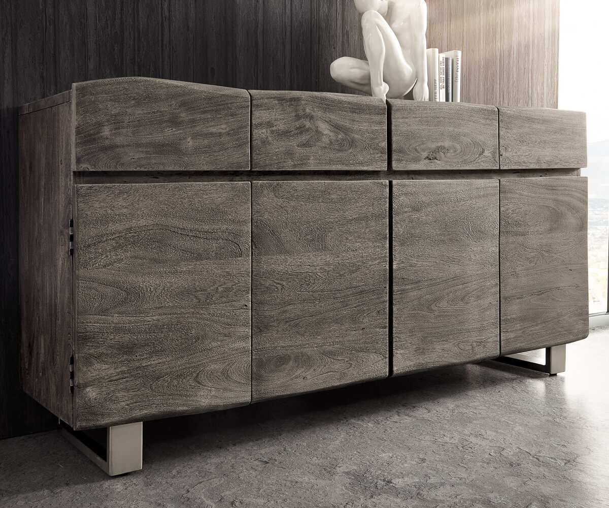 Sideboard Live-Edge 172 cm Akazie Platin 4 Türen 4 Schübe 4