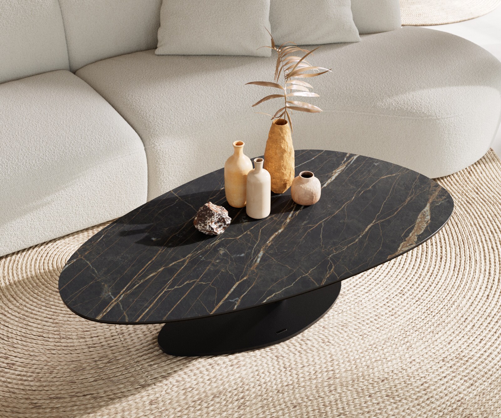 Table basse Edge Oval 140x75 cm céramique Laminam® Noir Desir brun Vibany métal noir 3