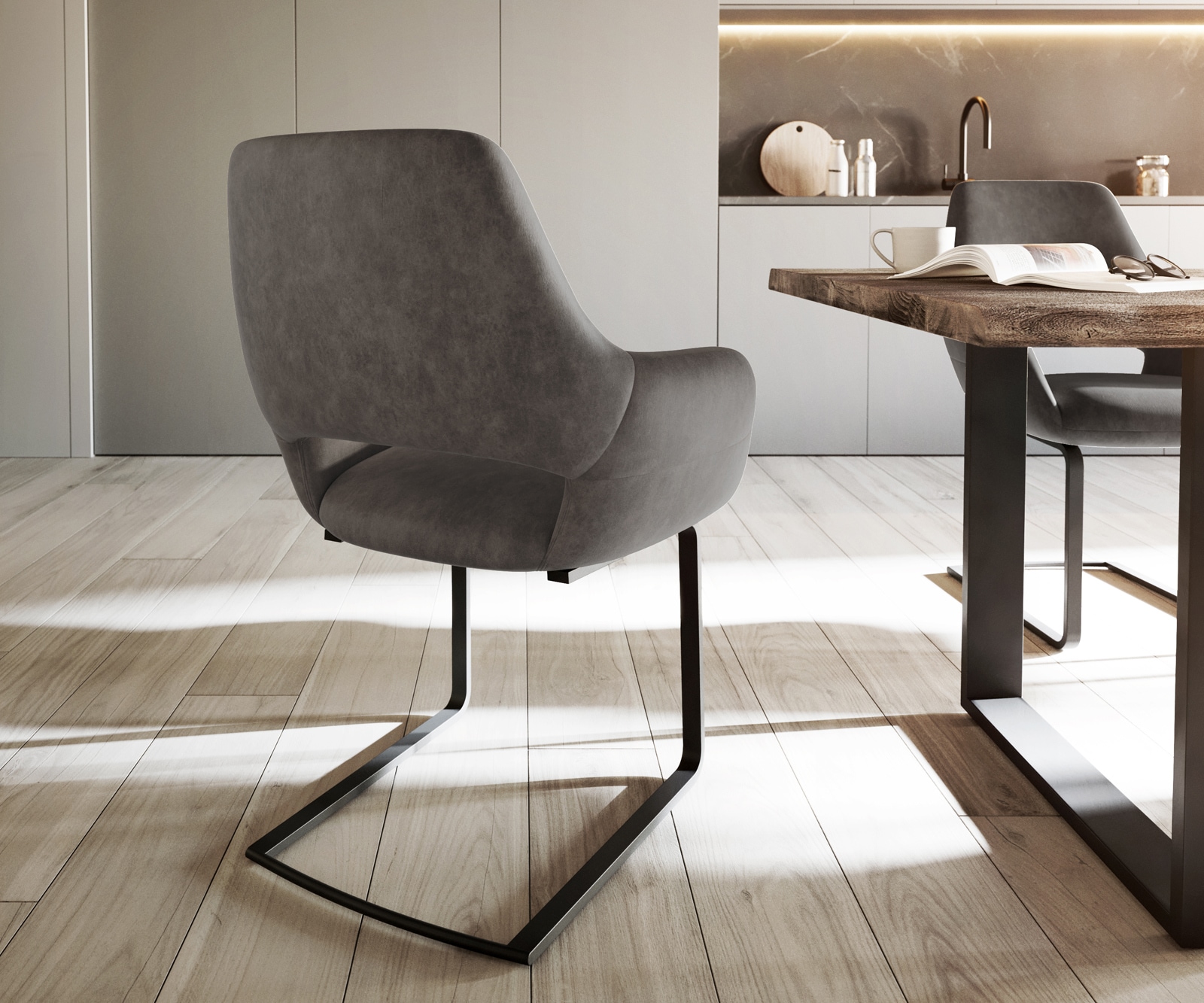 Freischwinger Yago-Flex mit Armlehnen Mikrofaser Anthrazit Vintage Freischwinger flach Schwarz Taschenfederkern 5 Freischwinger Yago-Flex mit Armlehnen Mikrofaser Anthrazit Vintage Freischwinger flach Schwarz Taschenfederkern 5