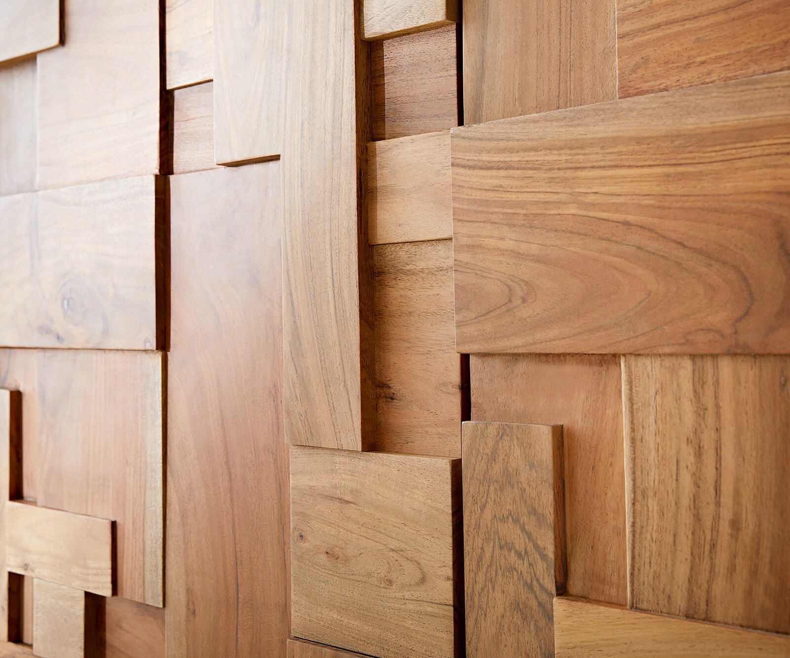 Meuble-TV Puzzle 260 cm 4 portes 2 tiroirs acacia naturel pied flottant métal noir 3