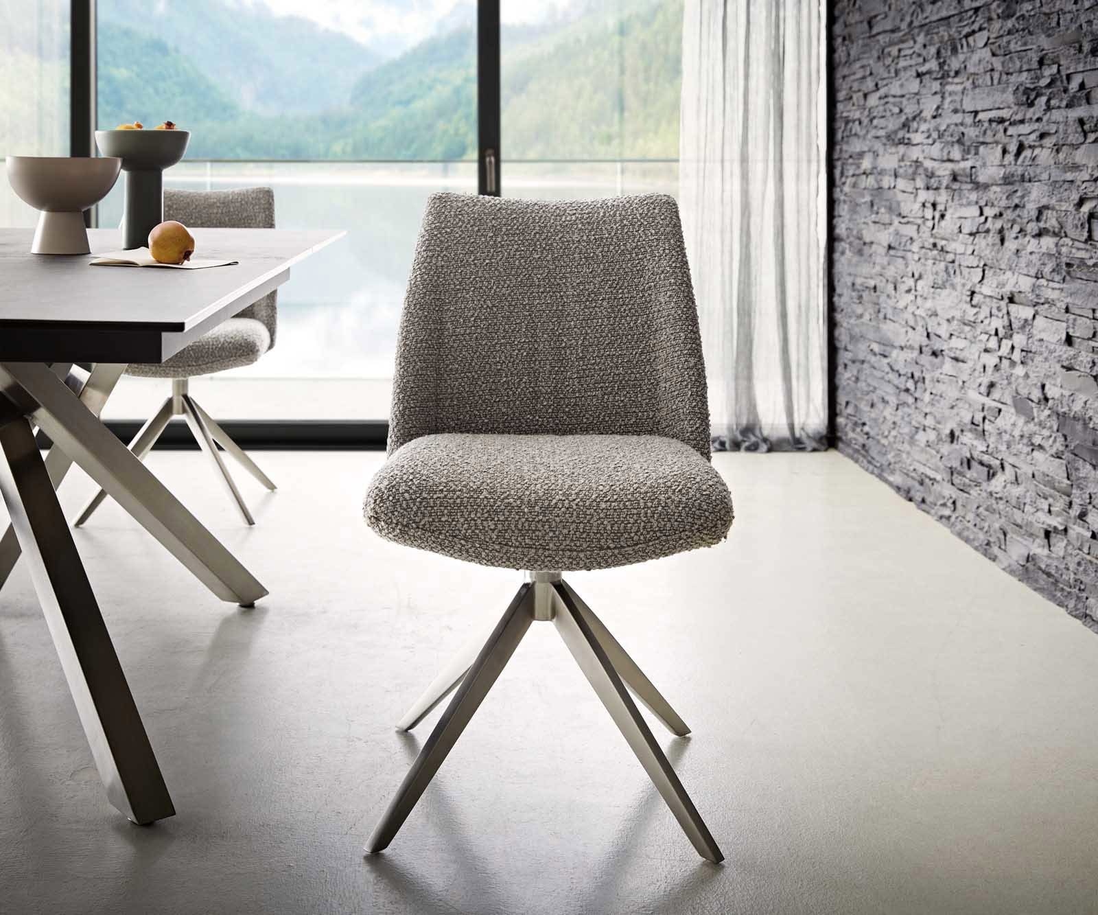 Drehstuhl Elso-Flex Bouclé Silbergrau Kreuzgestell breit Edelstahl 360° drehbar Taschenfederkern 1 Drehstuhl Elso-Flex Bouclé Silbergrau Kreuzgestell breit Edelstahl 360° drehbar Taschenfederkern 1