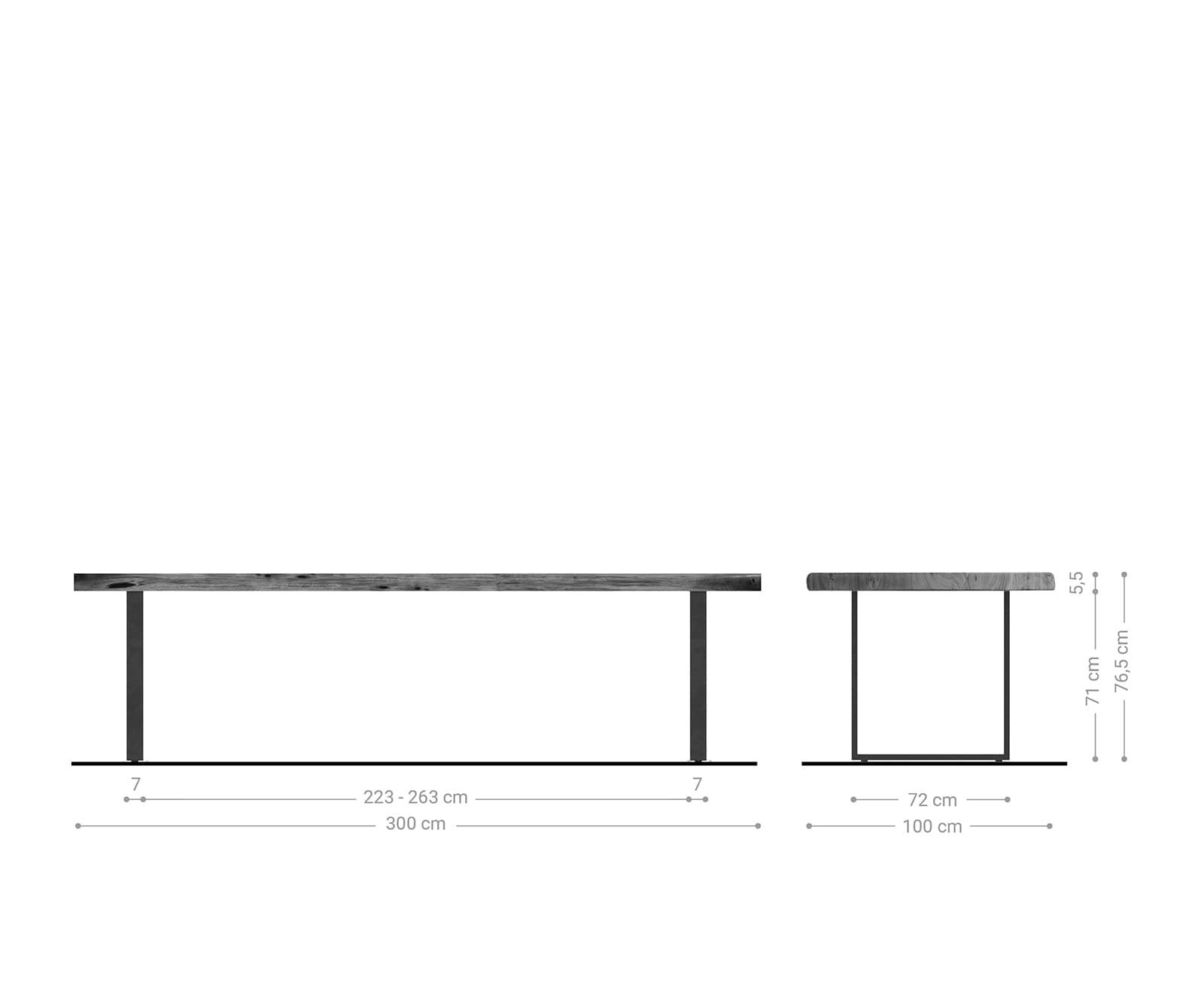 Esstisch Edge 300x100 XL Akazie Braun Metall schwarz Live-Edge 5 Esstisch Edge 300x100 XL Akazie Braun Metall schwarz Live-Edge 5