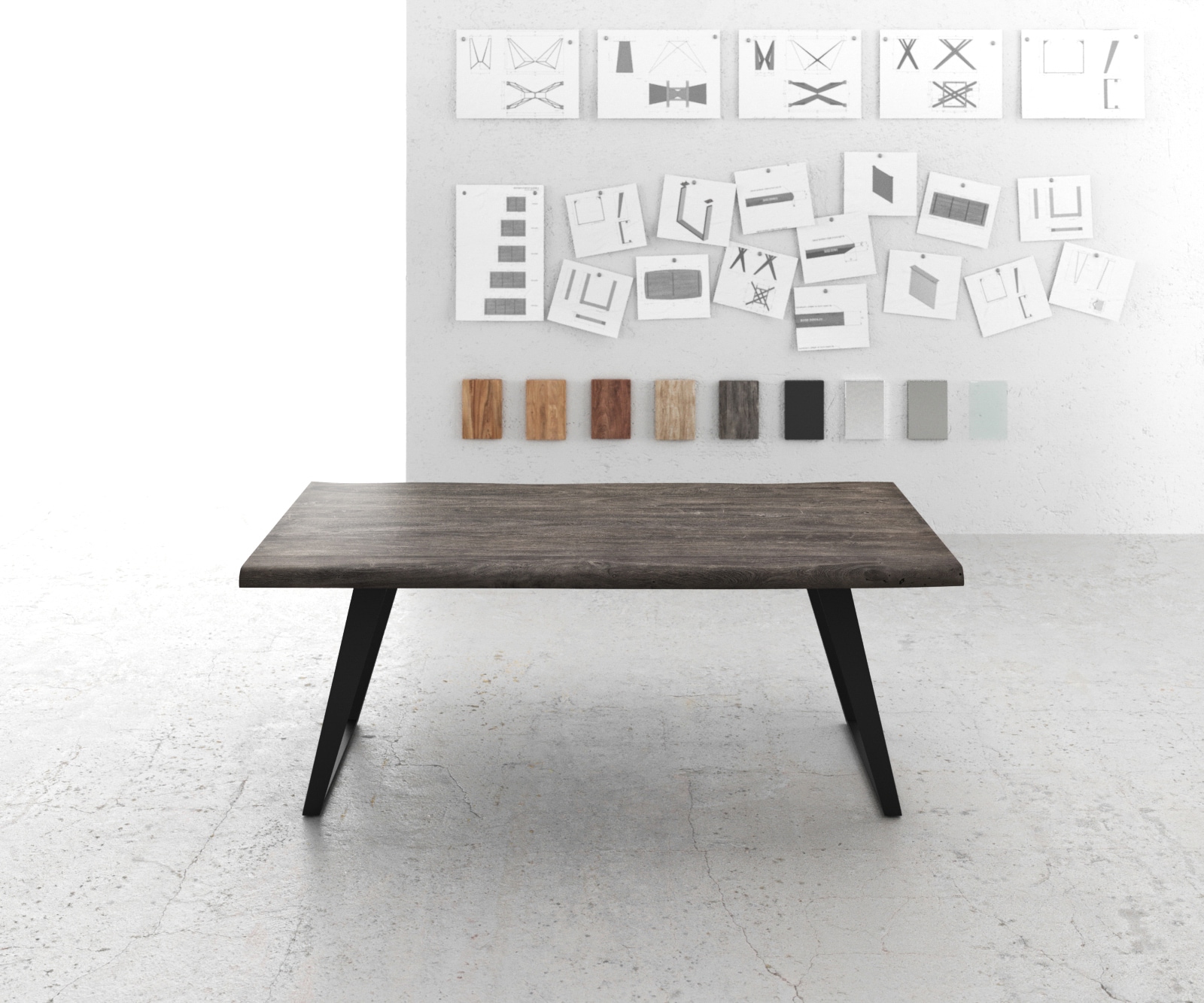 Esstisch Edge 200x100 XL Akazie Platin Metall Schräg Live-Edge 1 Esstisch Edge 200x100 XL Akazie Platin Metall Schräg Live-Edge 1