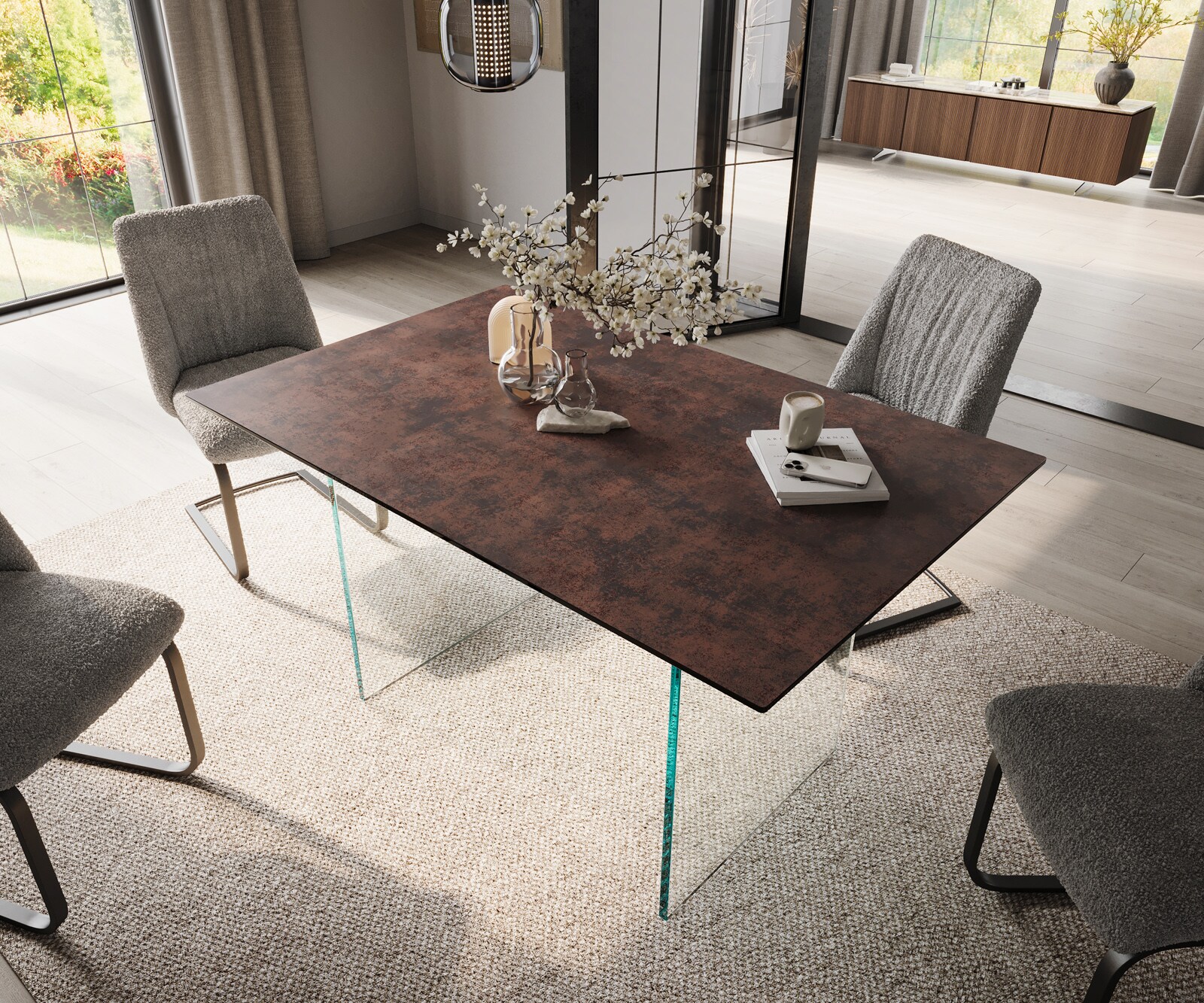 Esstisch Edge 140x90 Glas Antique-braun Gestell Glas 4