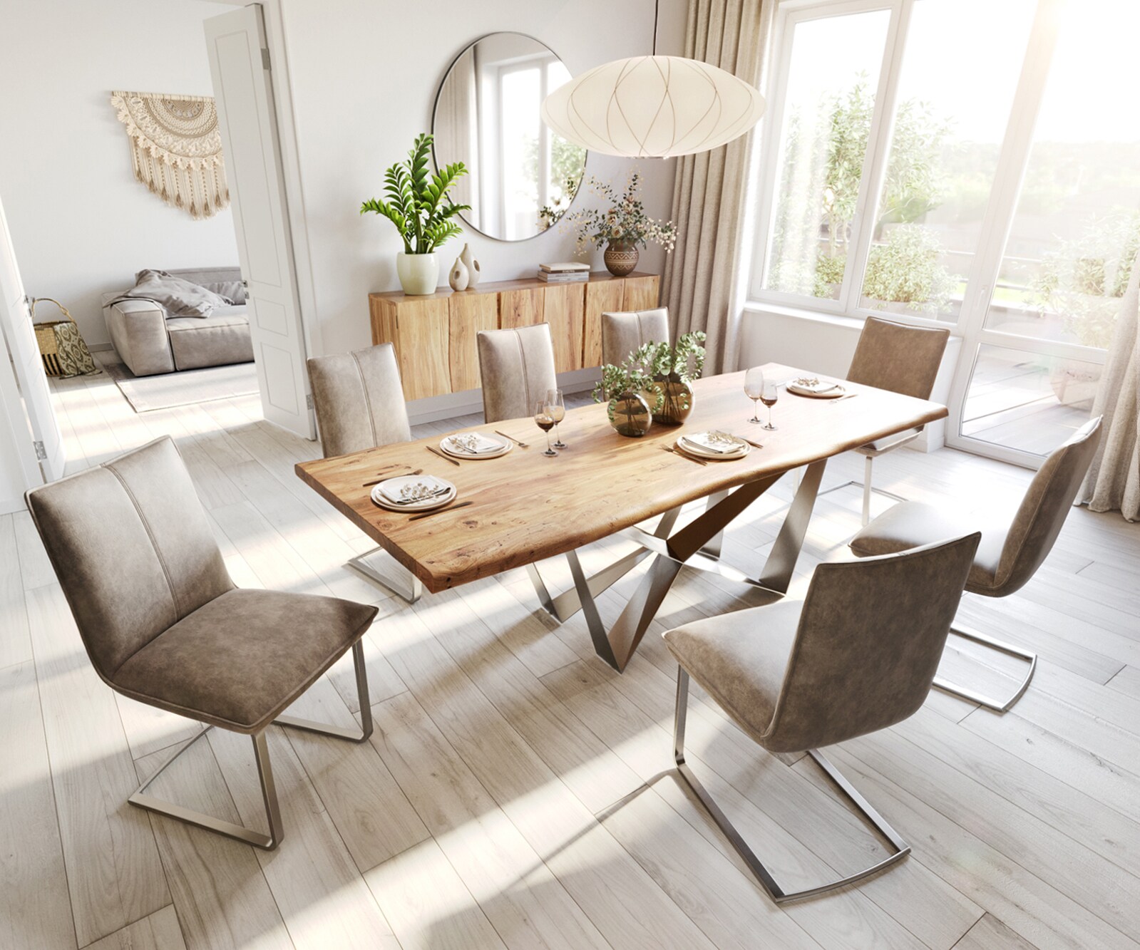 Esstisch Edge 240x100 Akazie Natur Spider Flachstahl Edelstahl Live-Edge 5 Esstisch Edge 240x100 Akazie Natur Spider Flachstahl Edelstahl Live-Edge 5