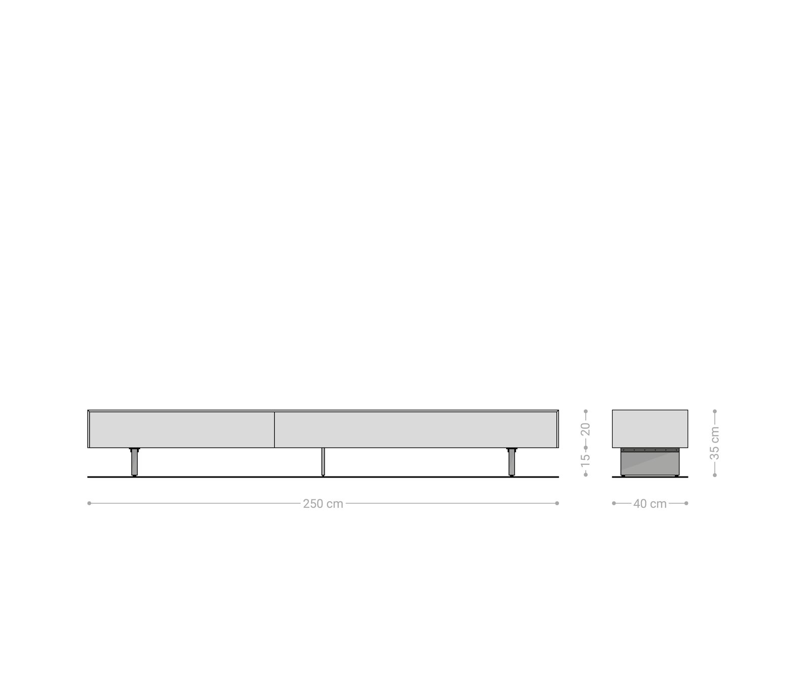 Lowboard Cuor 250 cm Keramik Beton Grau 1 Klappe 1 Schubfach Fuß Schwebeoptik Acrylglas 8