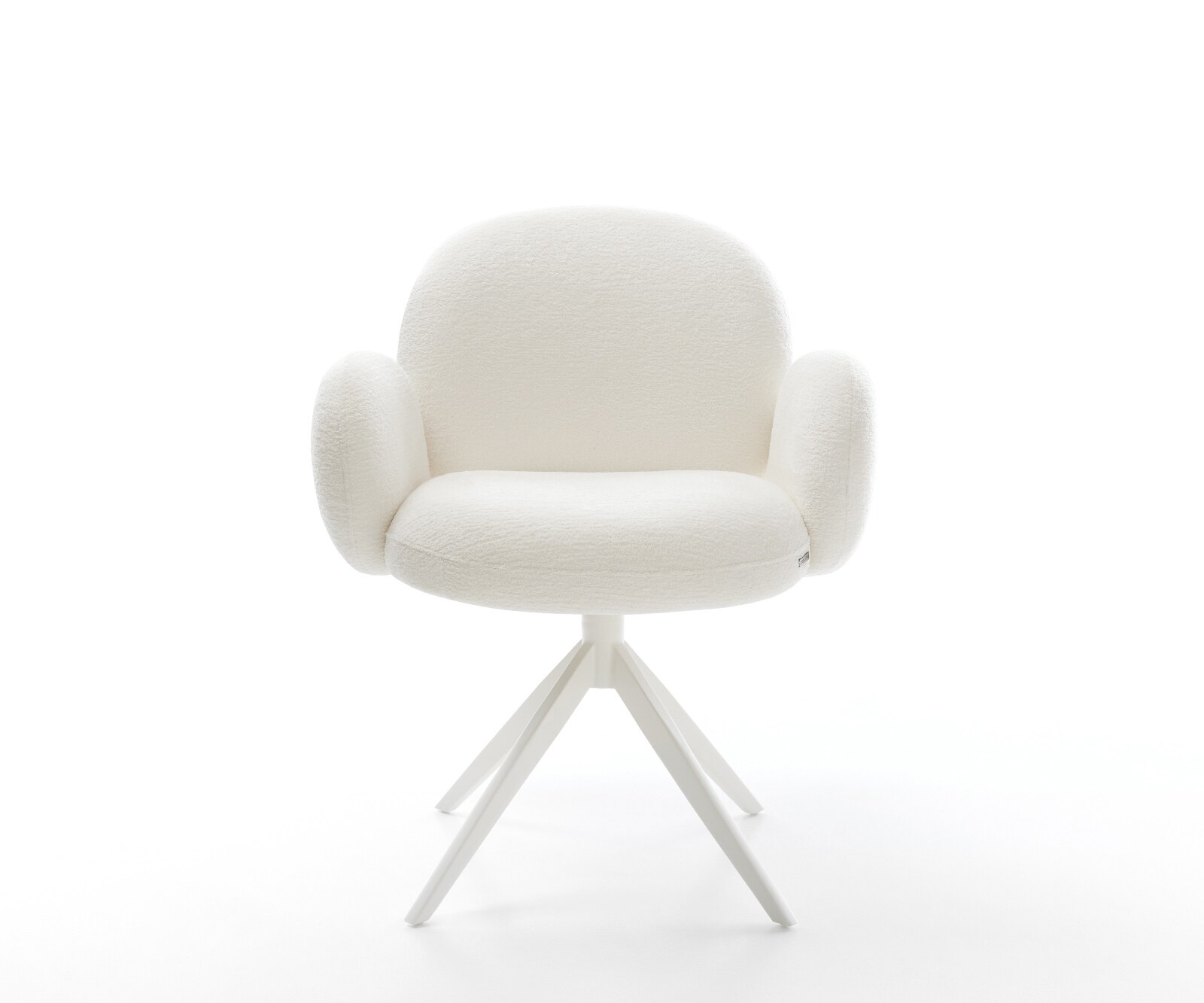 Drehstuhl Nube-Flex mit Armlehnen Bouclé Soft Beige Kreuzgestell breit Weiß 360° drehbar Wippfunktion Taschenfederkern 2