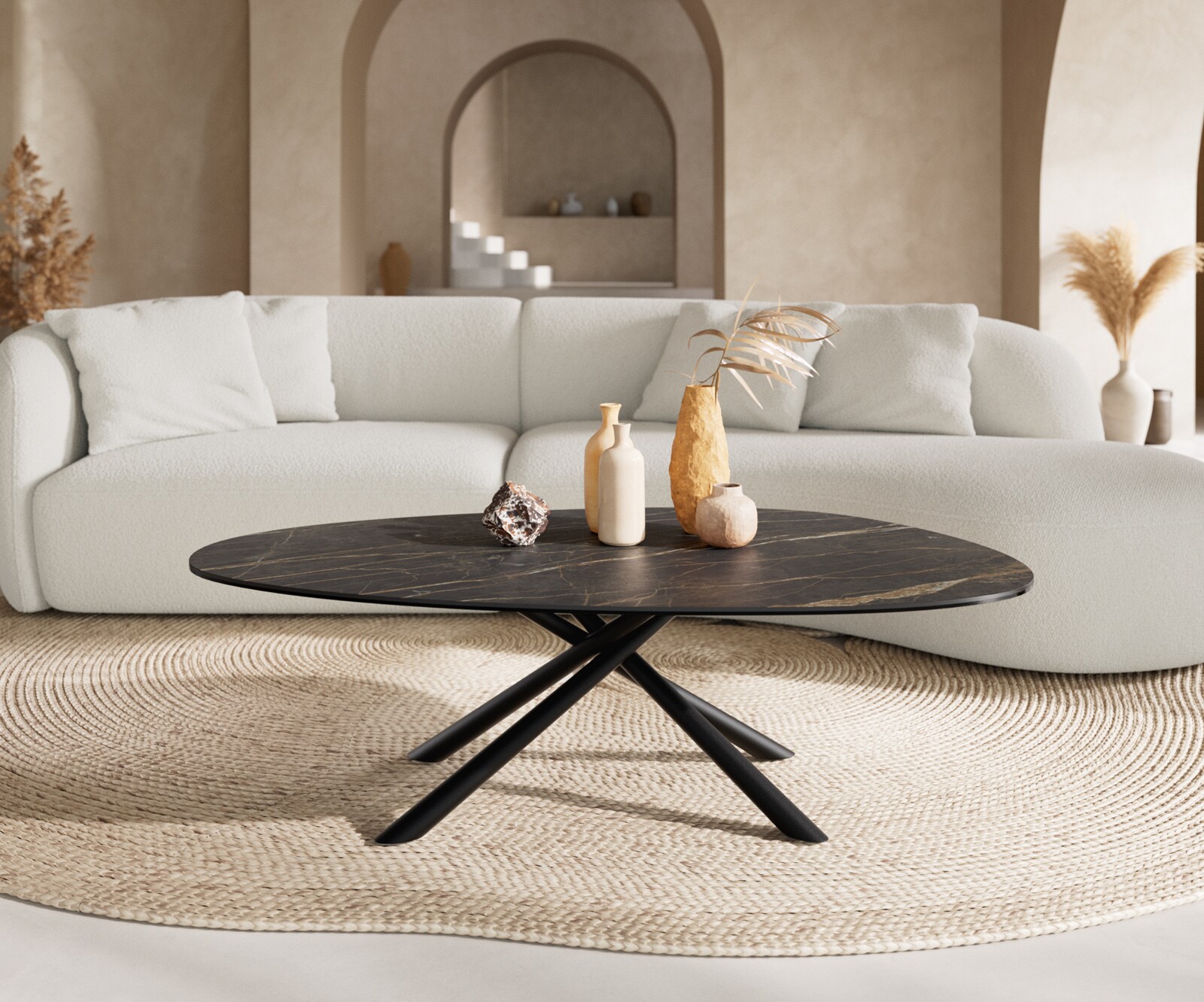 Table basse Edge Oval 140x75 cm céramique Laminam® Noir Desir brun Sarity métal noir 2