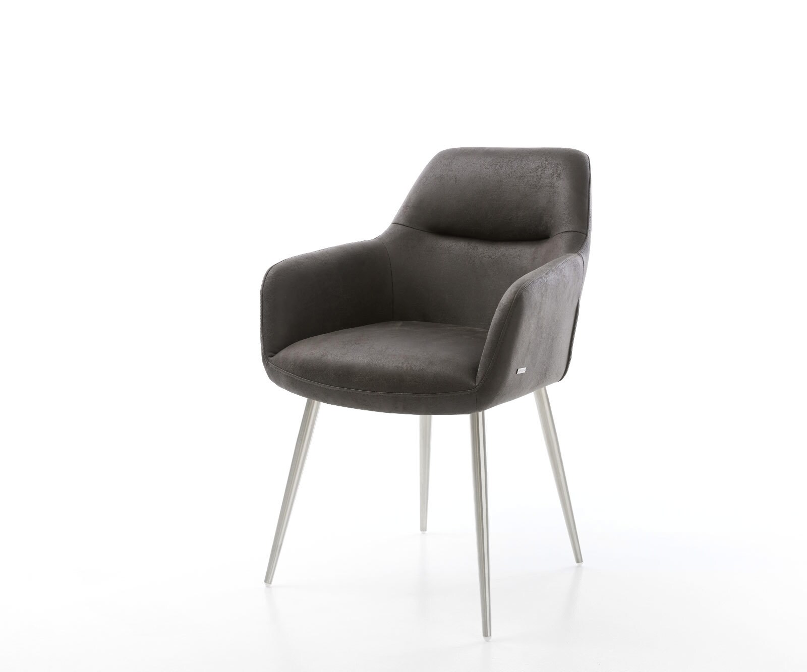 Chaise-de-salle-à-manger Pejo-Flex microvelours anthracite vintage 4 pieds coniques acier inoxydable brossé ressorts ensachés