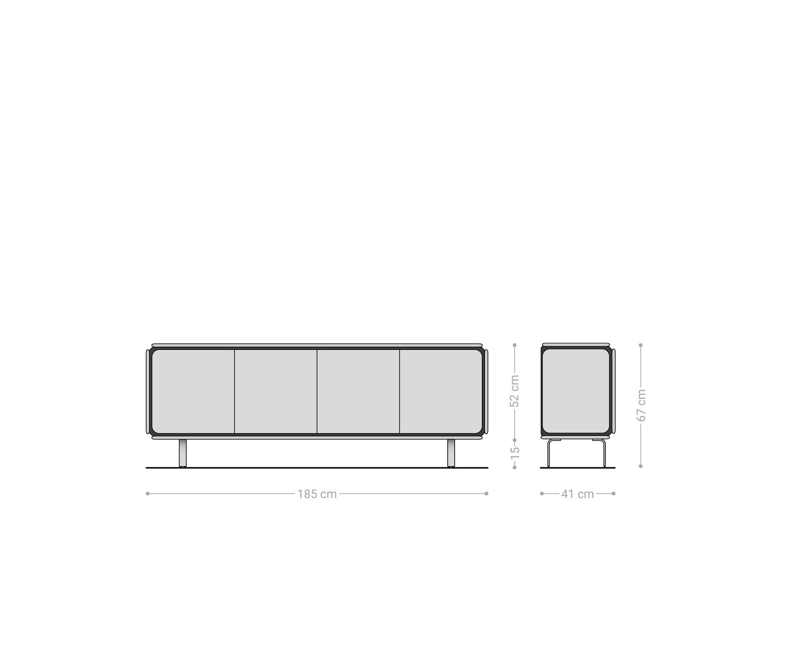 Buffet Giacinto 180 cm orme naturel 4 portes pied en L noir 6