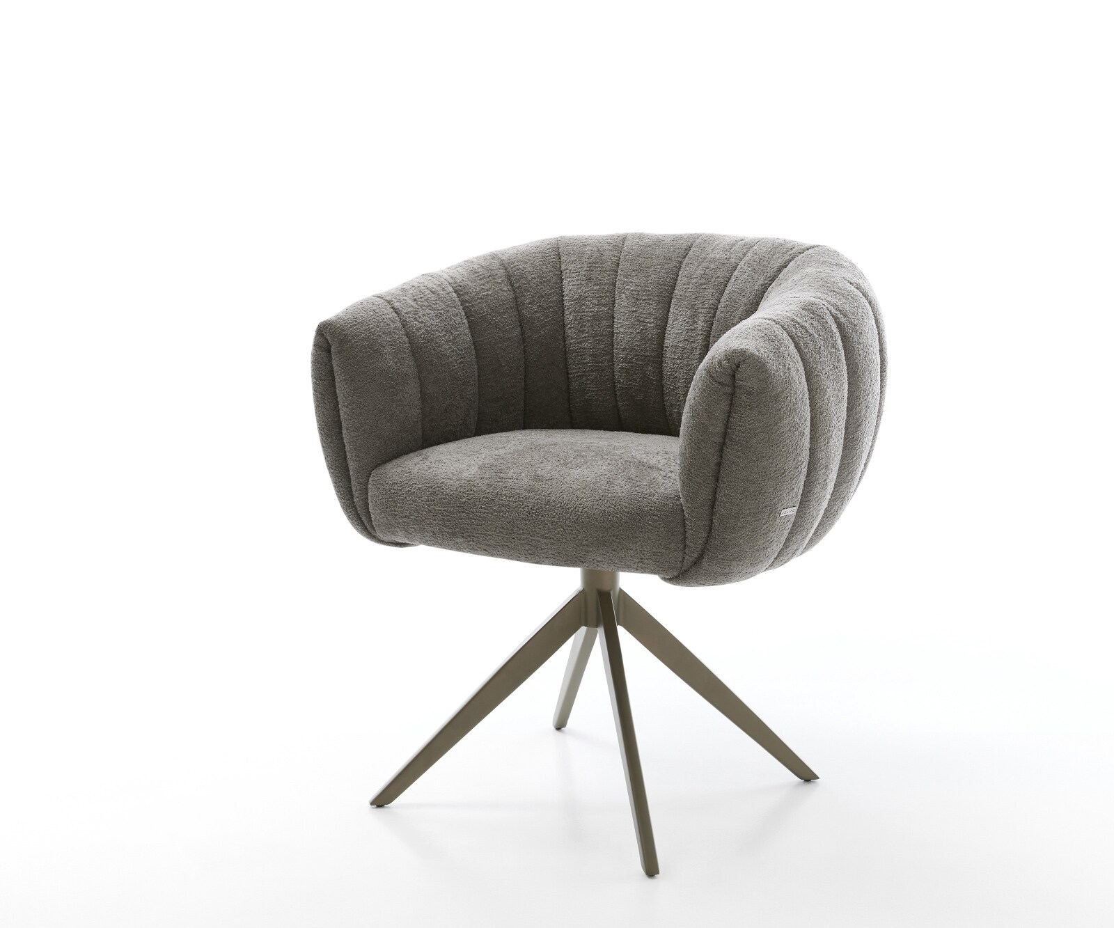 Chaise-pivotante Jada-Flex bouclé doux couleur boue pied croisé large aspect titane pivotement sur 360° fonction bascule ressorts ensachés 1