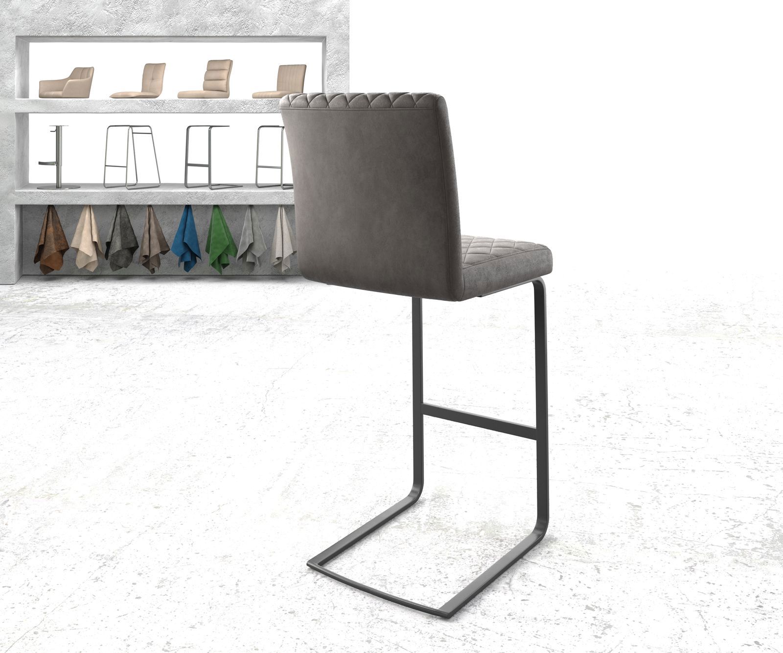 Chaise-de-bar Earnest-Flex piqué en diamant Vintage anthracite  chaise cantilever métal plat 3