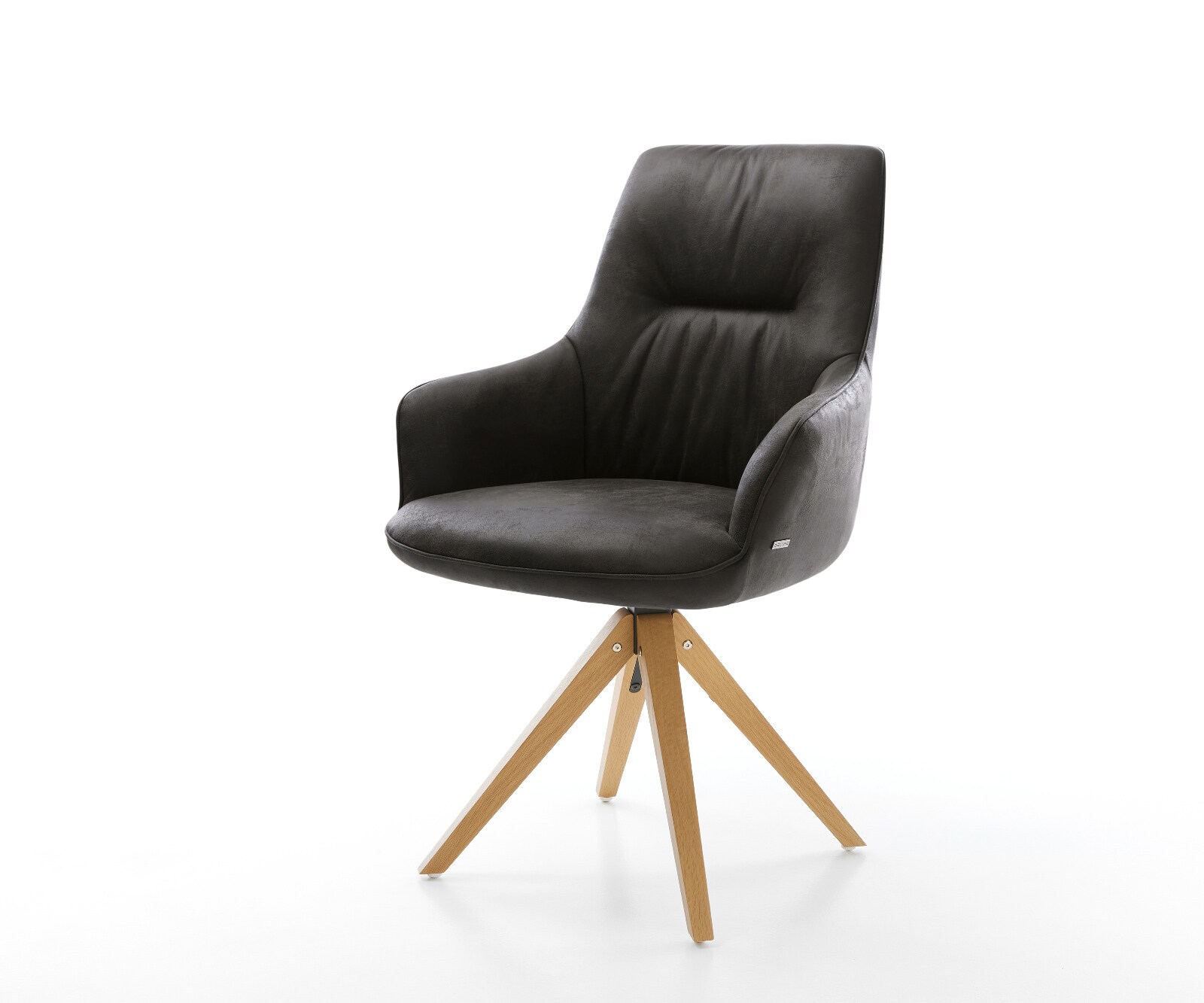 Chaise-pivotante Zelia-Flex avec accoudoirs microfibre antracite vintage pied en bois angulaire naturel pivotement sur 180° ressorts ensachés 1