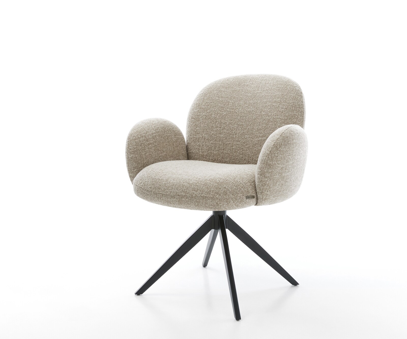 Chaise-pivotante Nube-Flex avec accoudoirs bouclé blanc pied croisé large noir ressorts ensachés pivote sur 360°