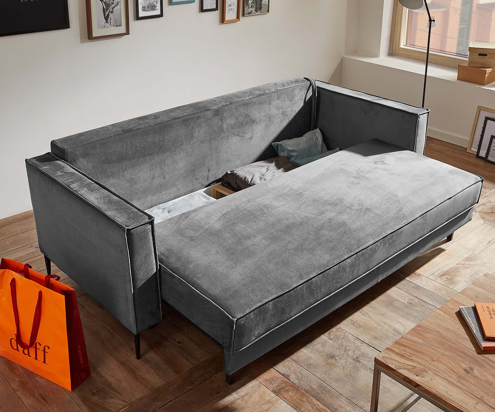 Schlafsofa Thia Velour Graphit 220x100 cm 4