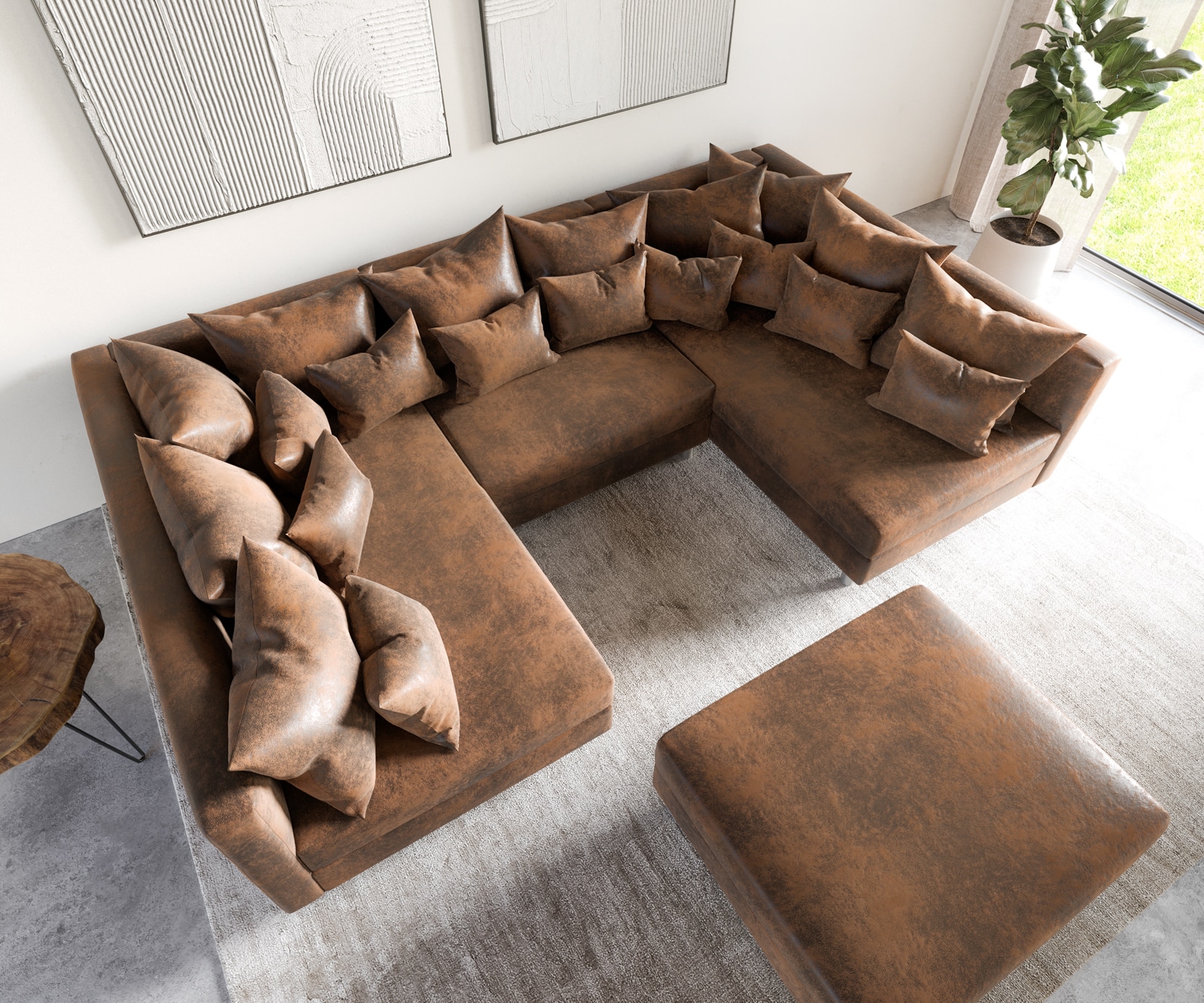 Wohnlandschaft Clovis Braun Vintage Optik modular Hocker  3 Wohnlandschaft Clovis Braun Vintage Optik modular Hocker  3