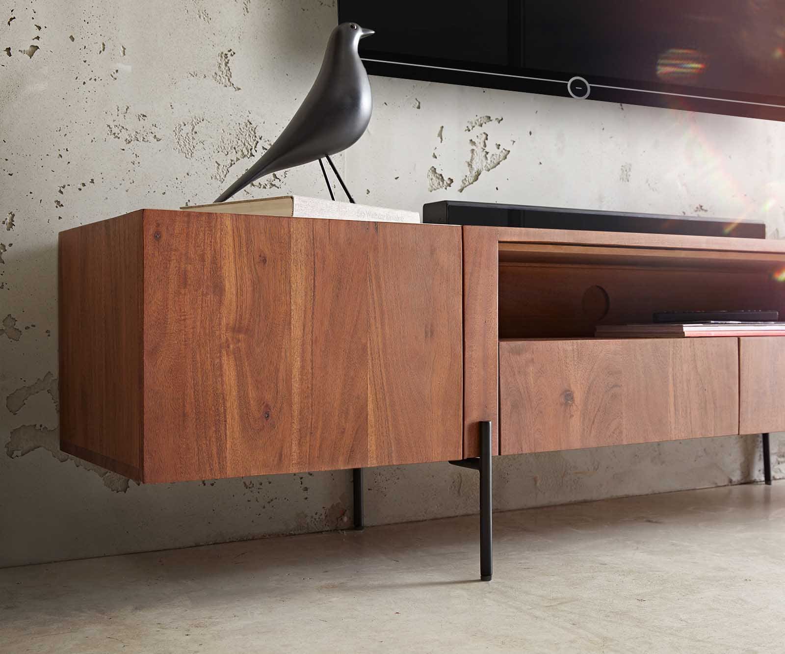 Lowboard Secara 200 cm Akazie Braun 2 Türen 2 Schübe Marmor Füße Schwarz 5 Lowboard Secara 200 cm Akazie Braun 2 Türen 2 Schübe Marmor Füße Schwarz 5