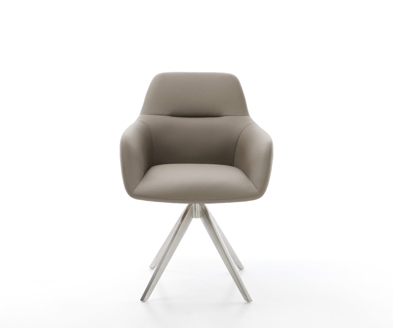 Chaise-de-salle-à-manger Pejo-Flex cuir de vache couleur boue pied croisé angulaire acier inoxydable brossé ressorts ensachés 1