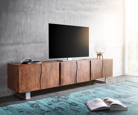 Meuble-TV Live-Edge 220 cm Acacia Marron en bois massif 6 portes