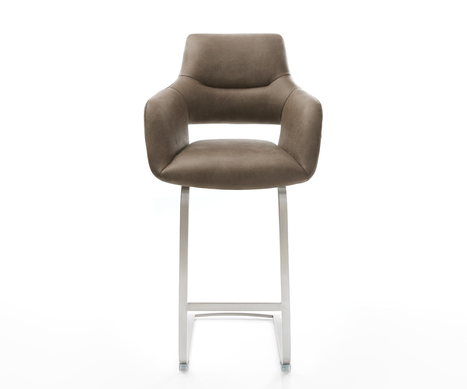Chaise-de-bar Yago-Flex Microfibre Taupe Vintage Pied cantilever acier inoxydable Argent Ressort ensaché 2