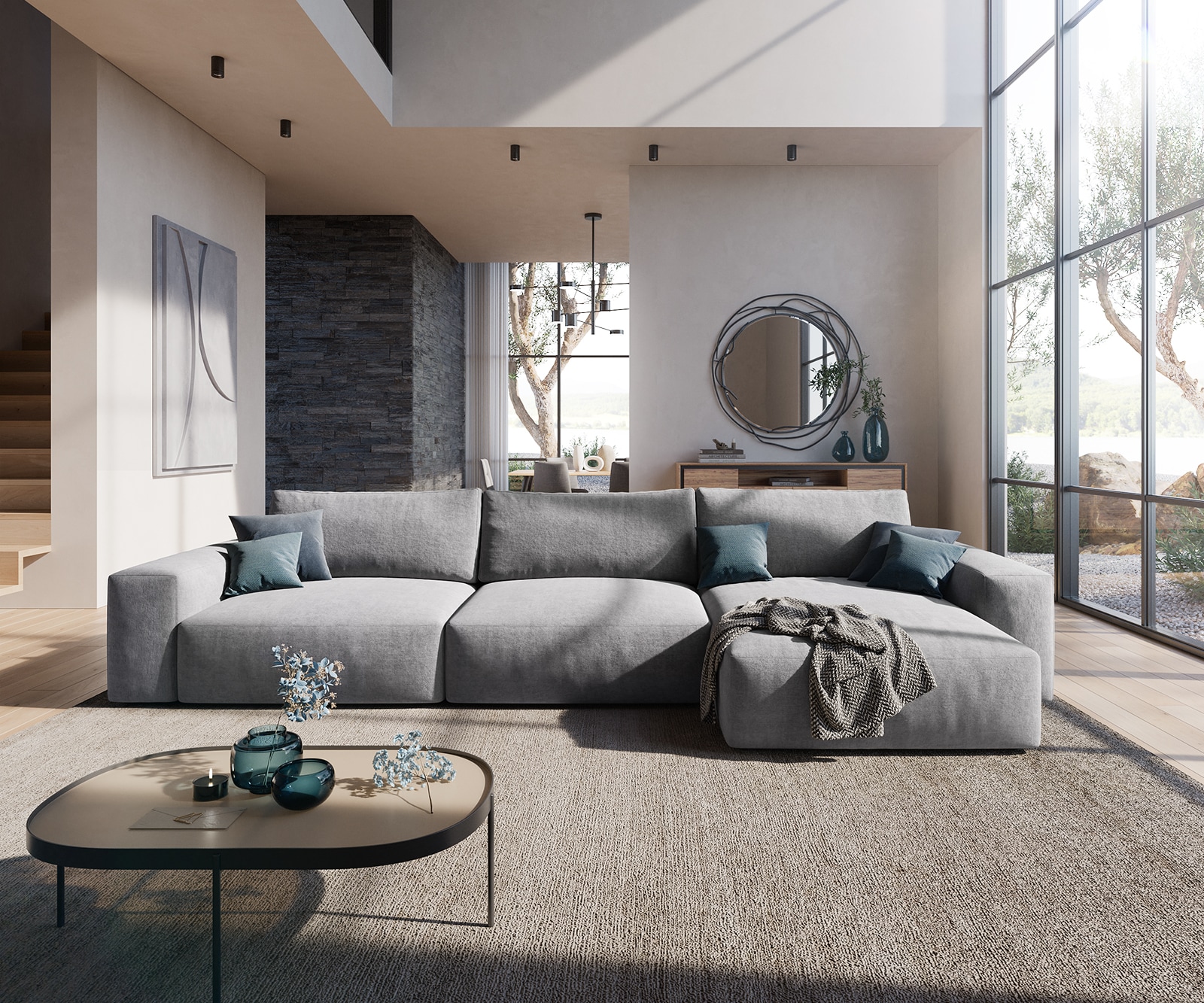Ecksofa Lanzo XL 380x180 cm Mikrofaser Grau Recamiere variabel 1 Ecksofa Lanzo XL 380x180 cm Mikrofaser Grau Recamiere variabel 1