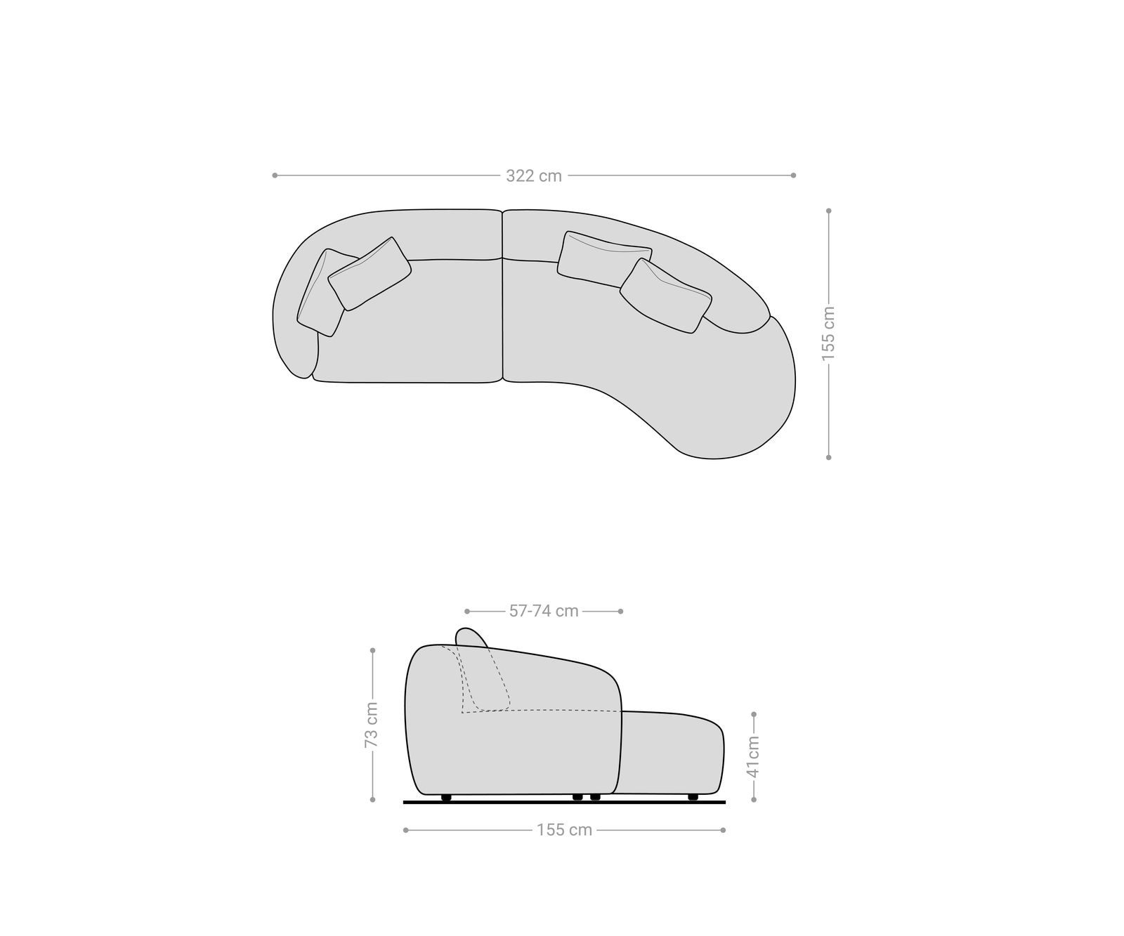Sofa Mairi 330x160 cm Mikrofaser Grau 1 Sofa Mairi 330x160 cm Mikrofaser Grau 1