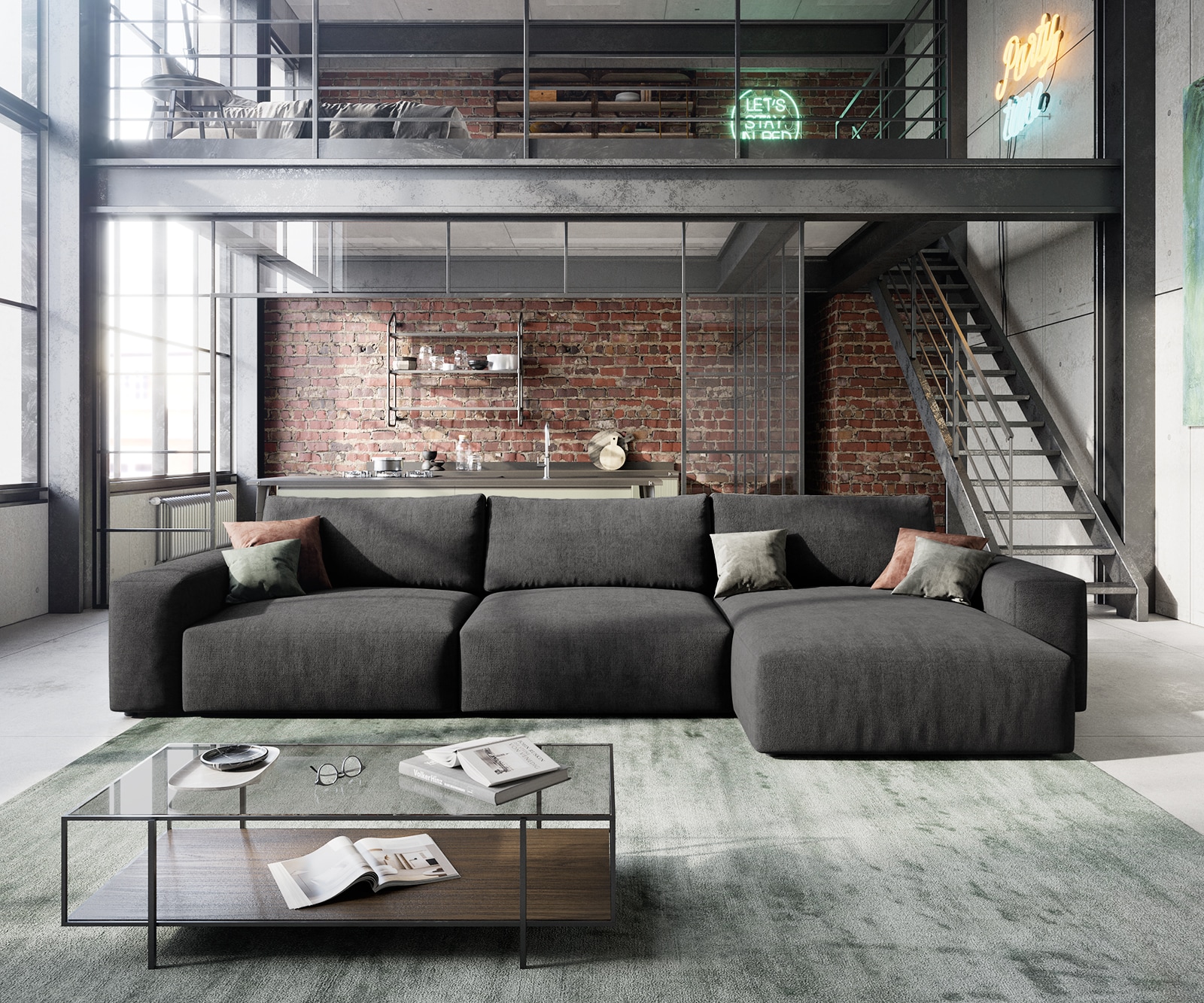 Ecksofa Lanzo XL 380x180 cm Mikrofaser Schwarz Recamiere variabel 1 Ecksofa Lanzo XL 380x180 cm Mikrofaser Schwarz Recamiere variabel 1
