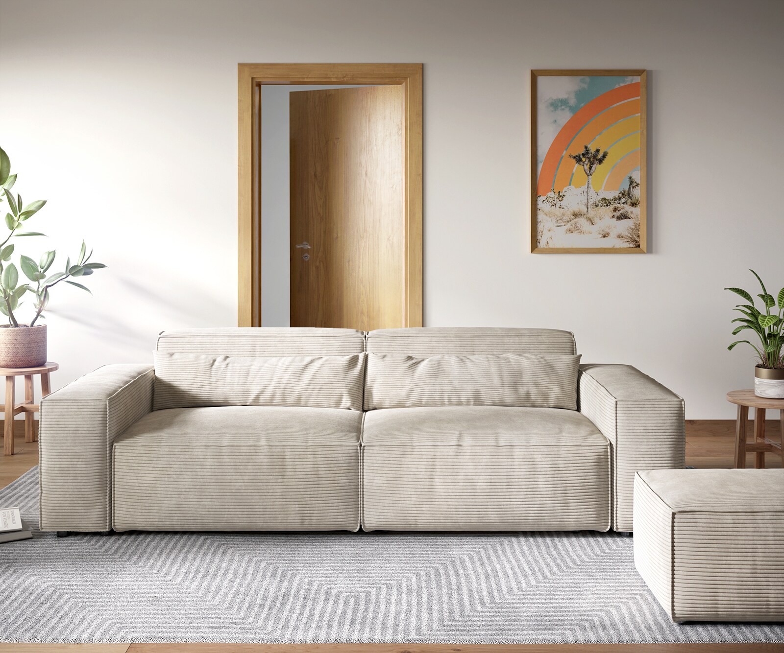 Big-Sofa Sirpio XL 270x130 cm Cord Beige mit Hocker 1
