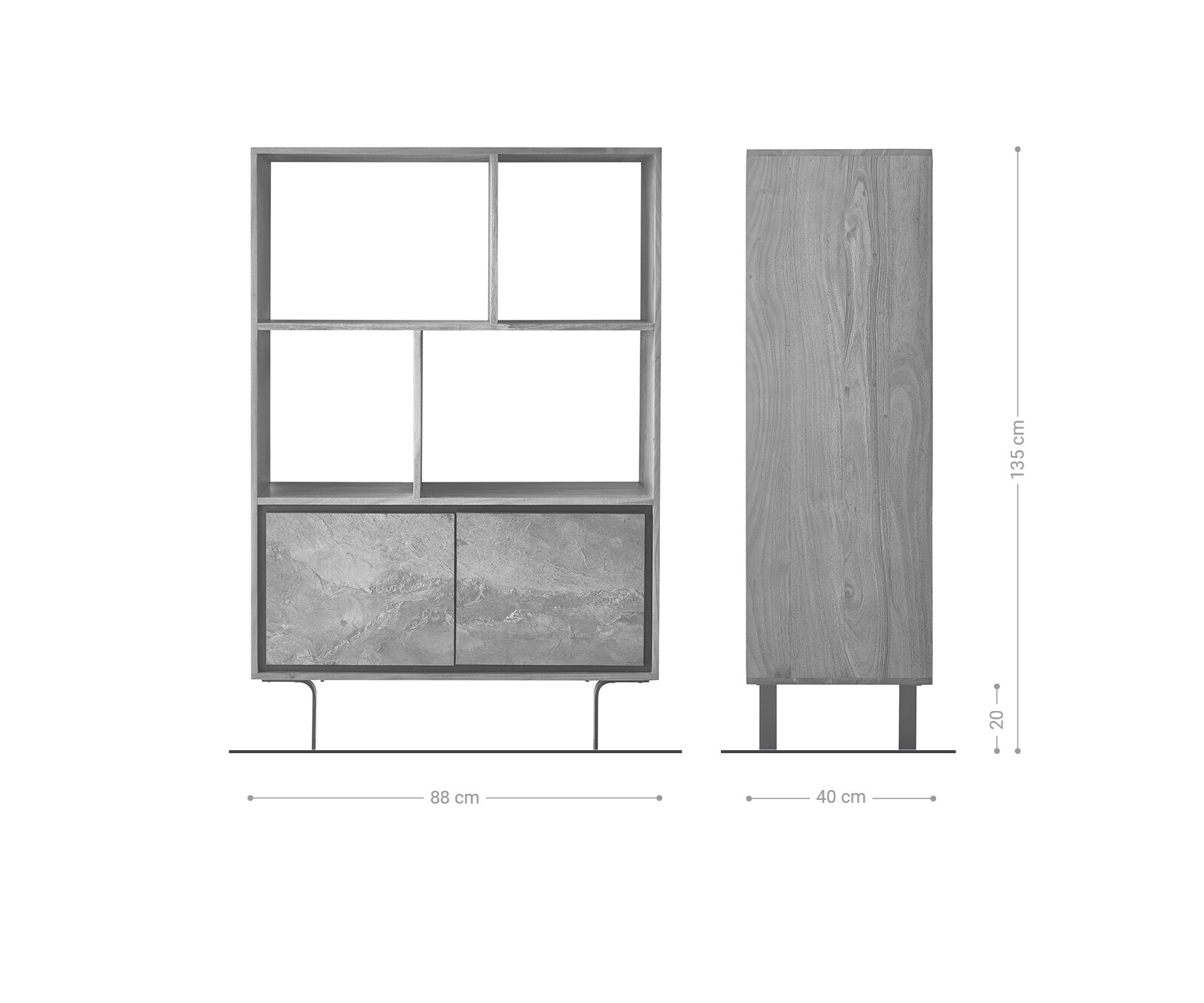 Highboard Juwelo 88x135 cm Akazie Natur mit Steinfurnier 9