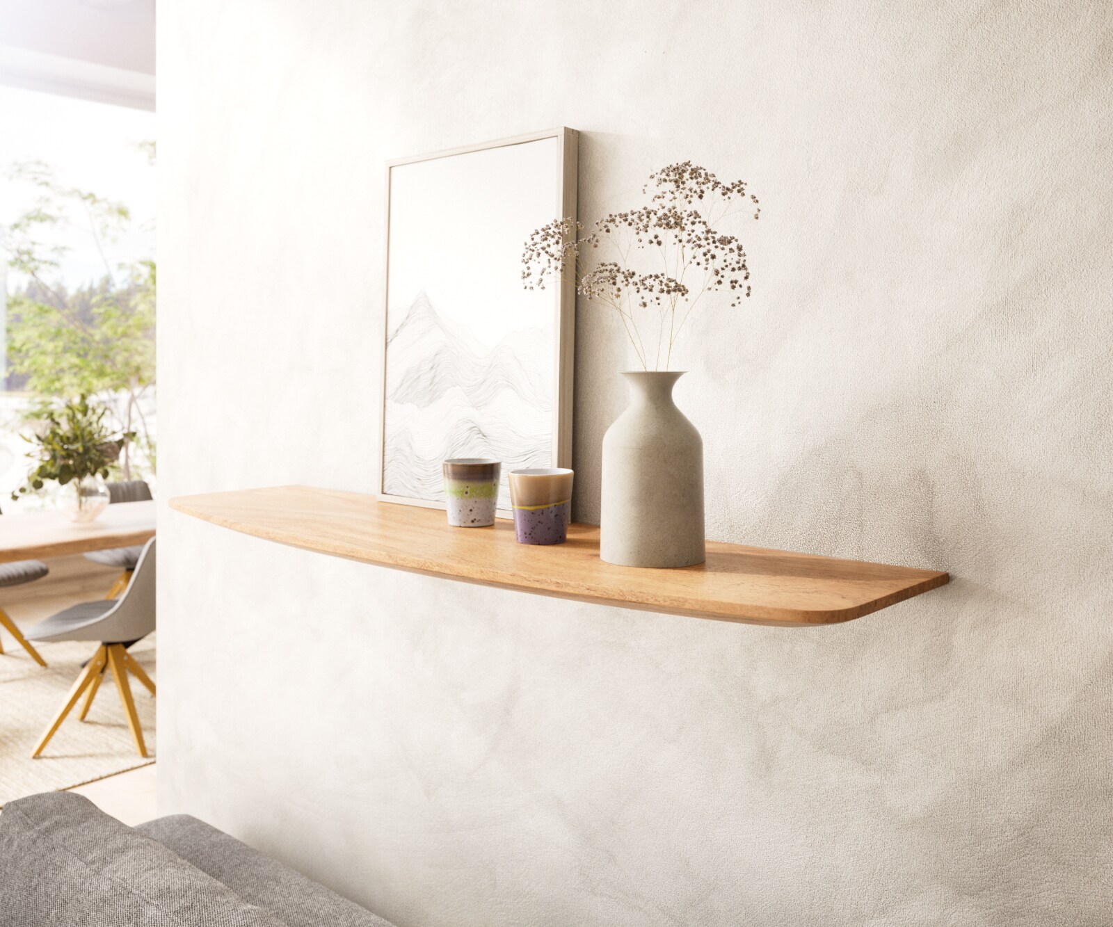 Wandregal Edge 100 cm Akazie Natur Schweizer Kante Massiv