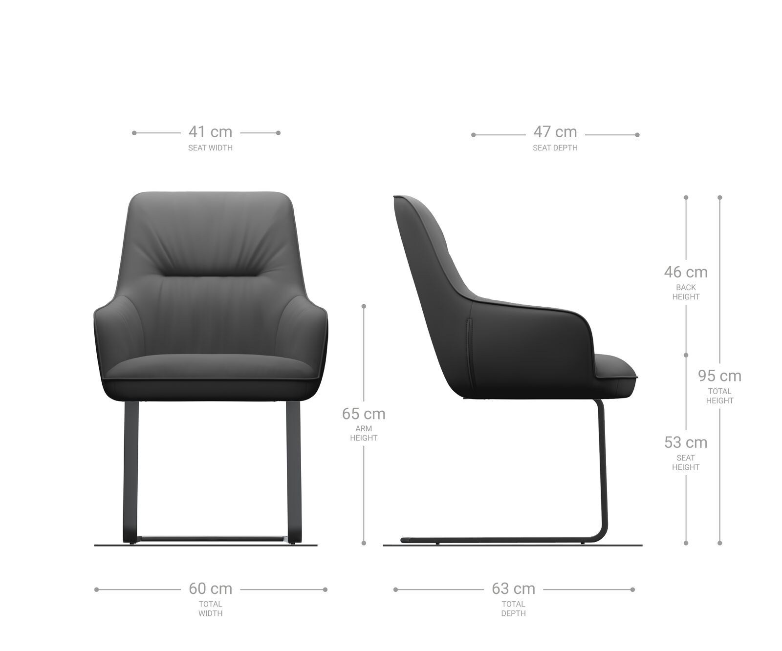 Cantilever Zelia-Flex avec accoudoirs tissu texturé gris clair pied cantilever plat acier inoxydable brossé ressorts ensachés 6