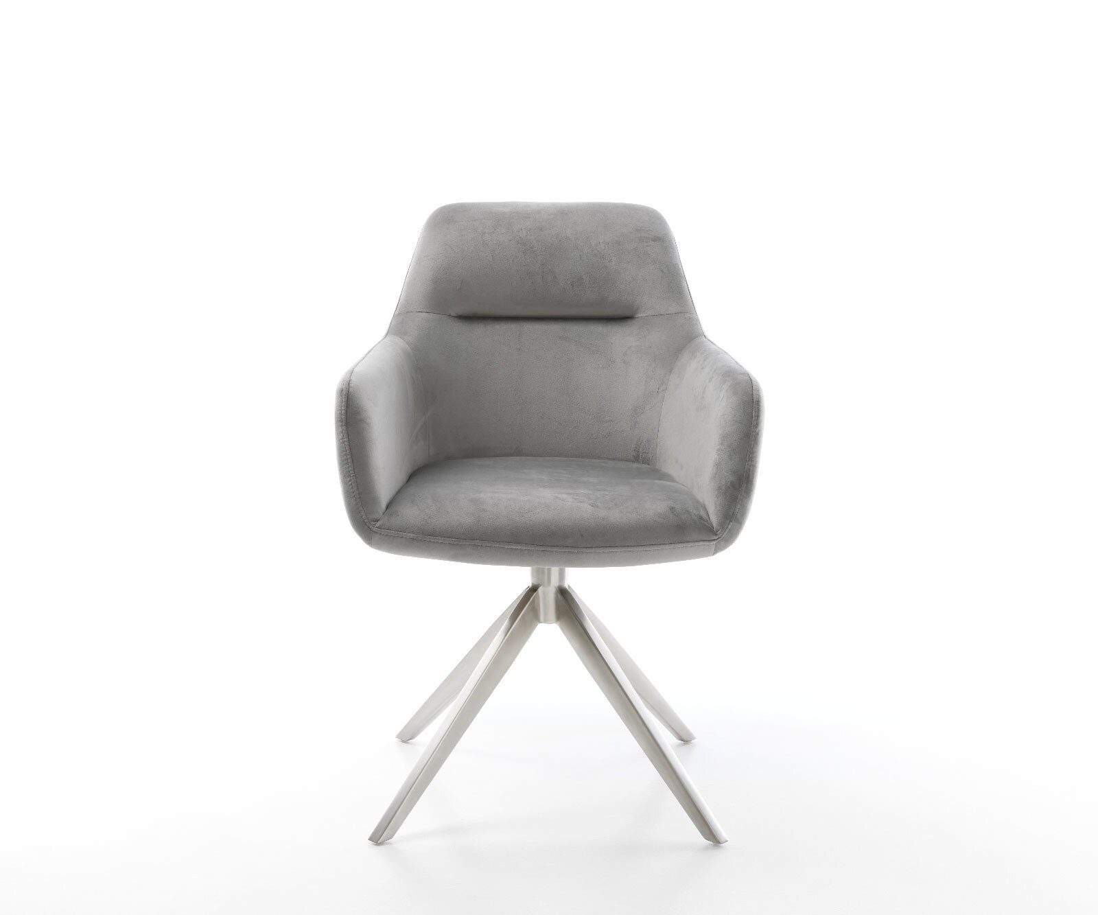 Chaise-pivotante Pejo-Flex velours gris pied croisé large acier inoxydable brossé pivotement sur 360° fonction bascule ressorts ensachés 1