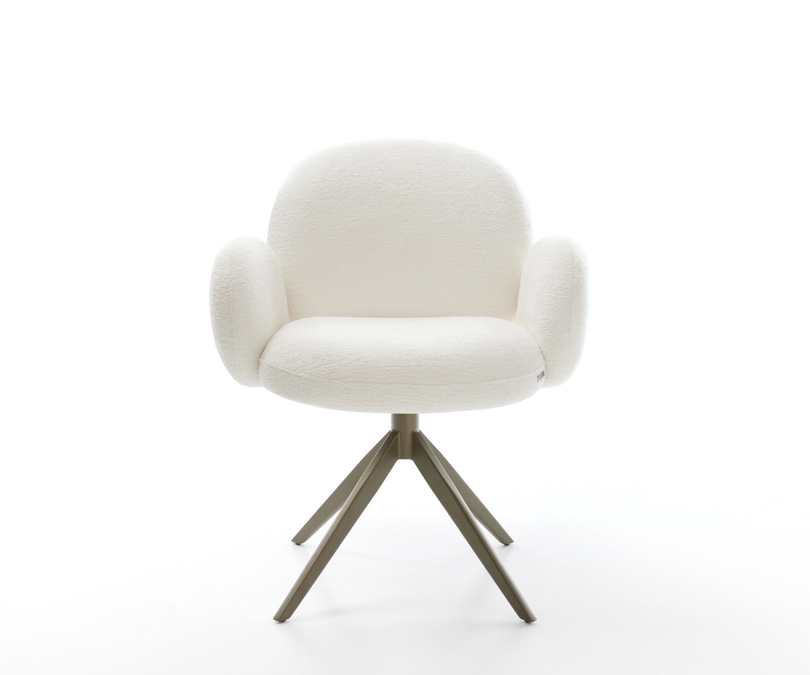 Chaise-pivotante Nube-Flex avec accoudoirs bouclé doux beige pied croisé large aspect titane pivotement sur 360° fonction bascule resorts ensachés 1