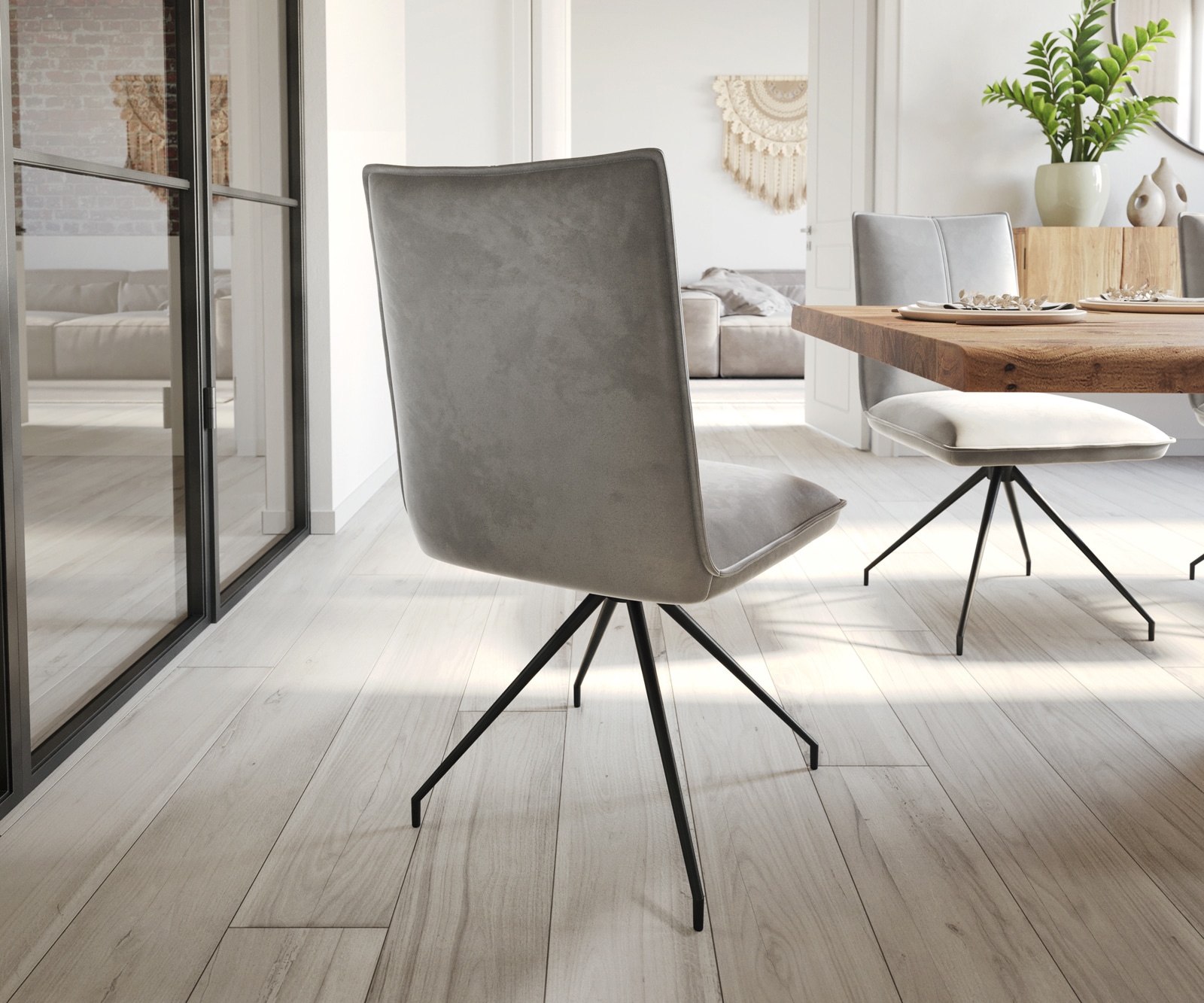 Chaise-de-salle-à-manger Lelio-Flex velours gris pied croisé conique noir ressorts ensachés 5 Chaise-de-salle-à-manger Lelio-Flex velours gris pied croisé conique noir ressorts ensachés 5