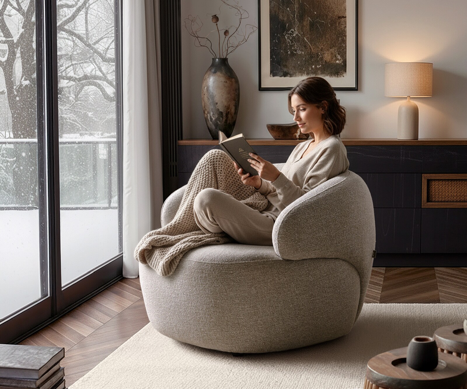 Loungesessel Nova 88x88 cm Webstoff Soft Beige 1