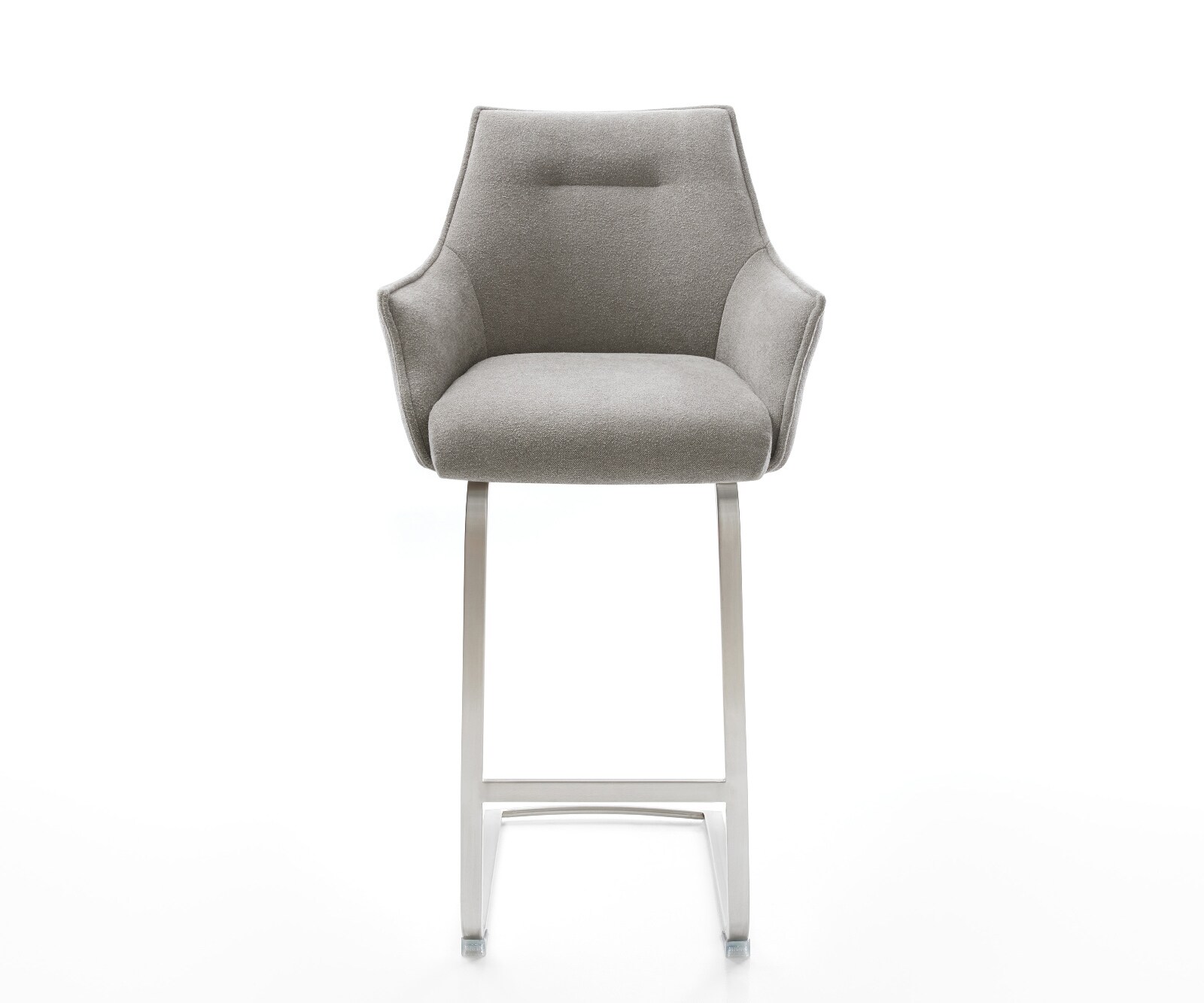 Barstuhl Alja-Flex Strukturstoff Soft Grau Freischwinger Flach Edelstahl Silberfarben Taschenfederkern 2