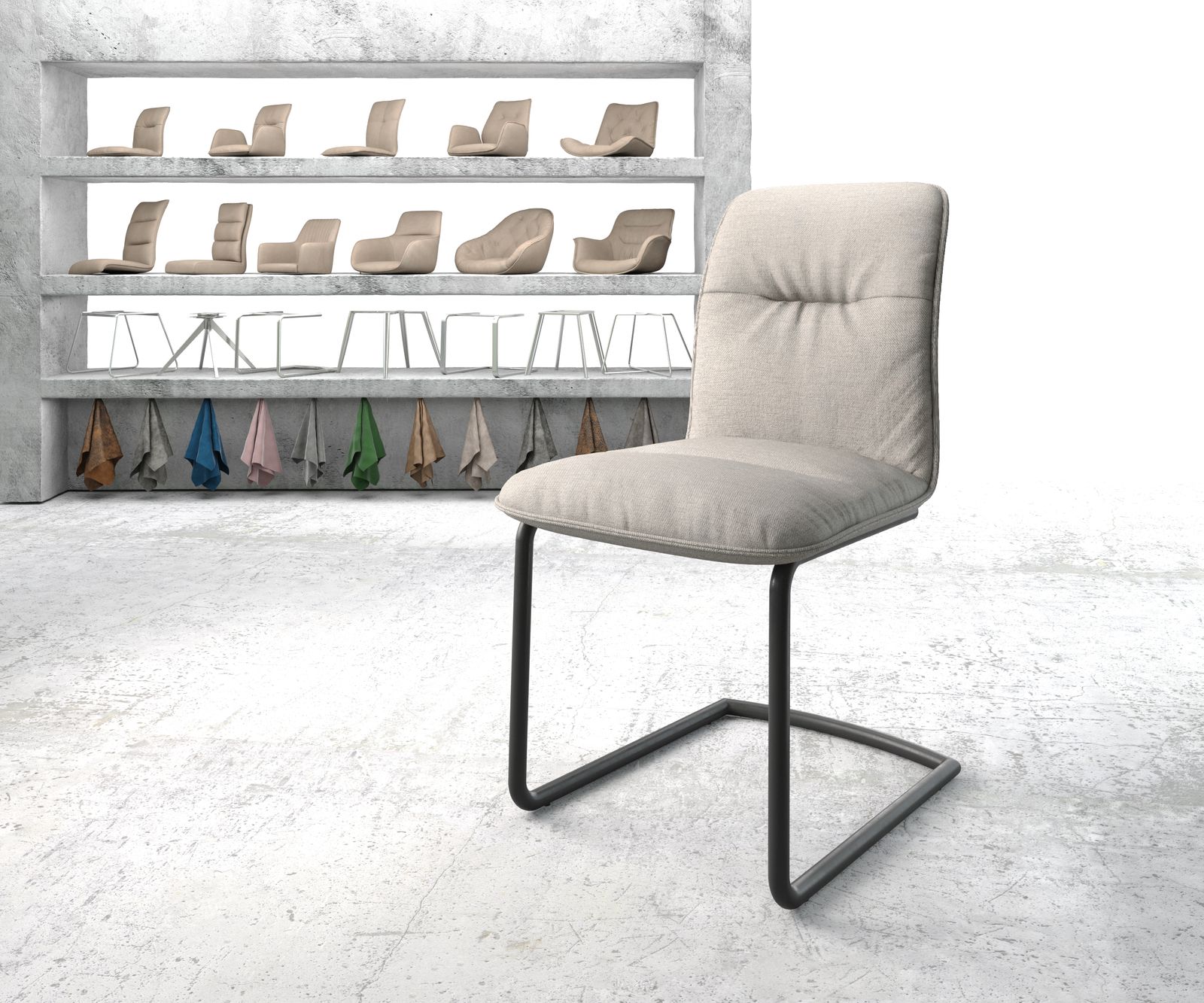 Chaise-pivotante Vinjo-Flex taupe vintage cadre croisé angulaire noir pivote sur 180° 5